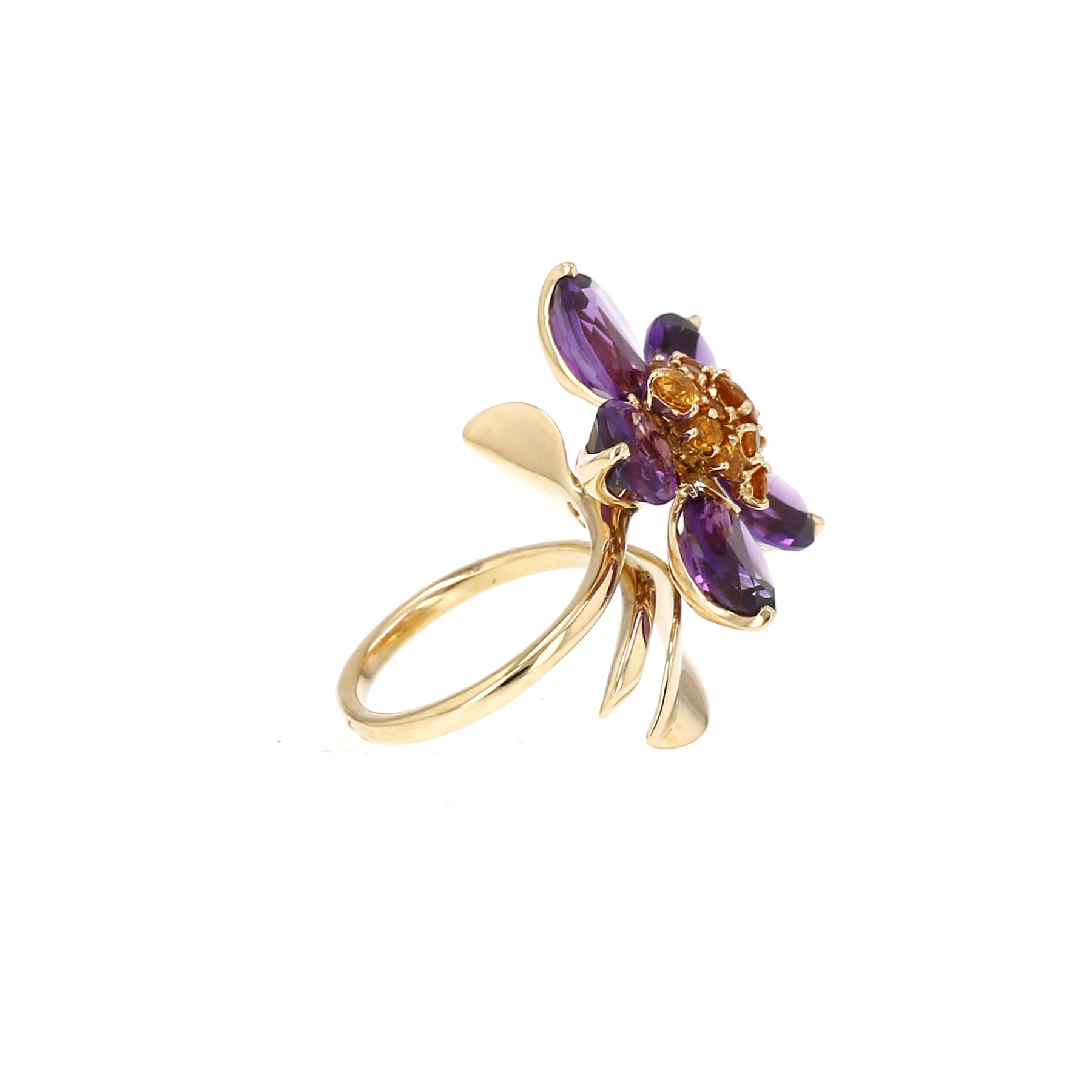 Bague Van Cleef & Arpels Fleurs d'Hawaï en or jaune, citrines et améthystes