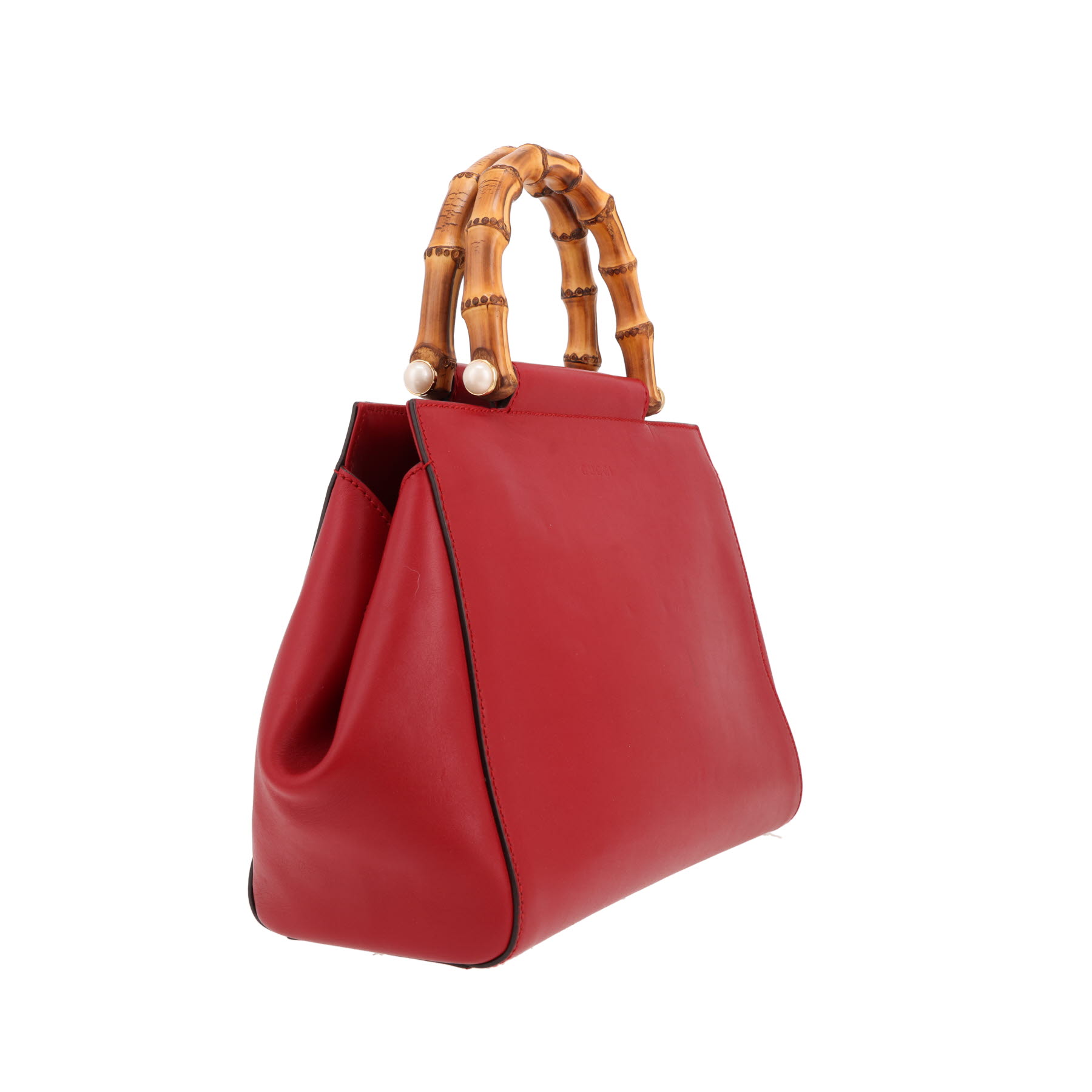 Gucci  Bamboo handbag  in red smooth leather  and bamboo