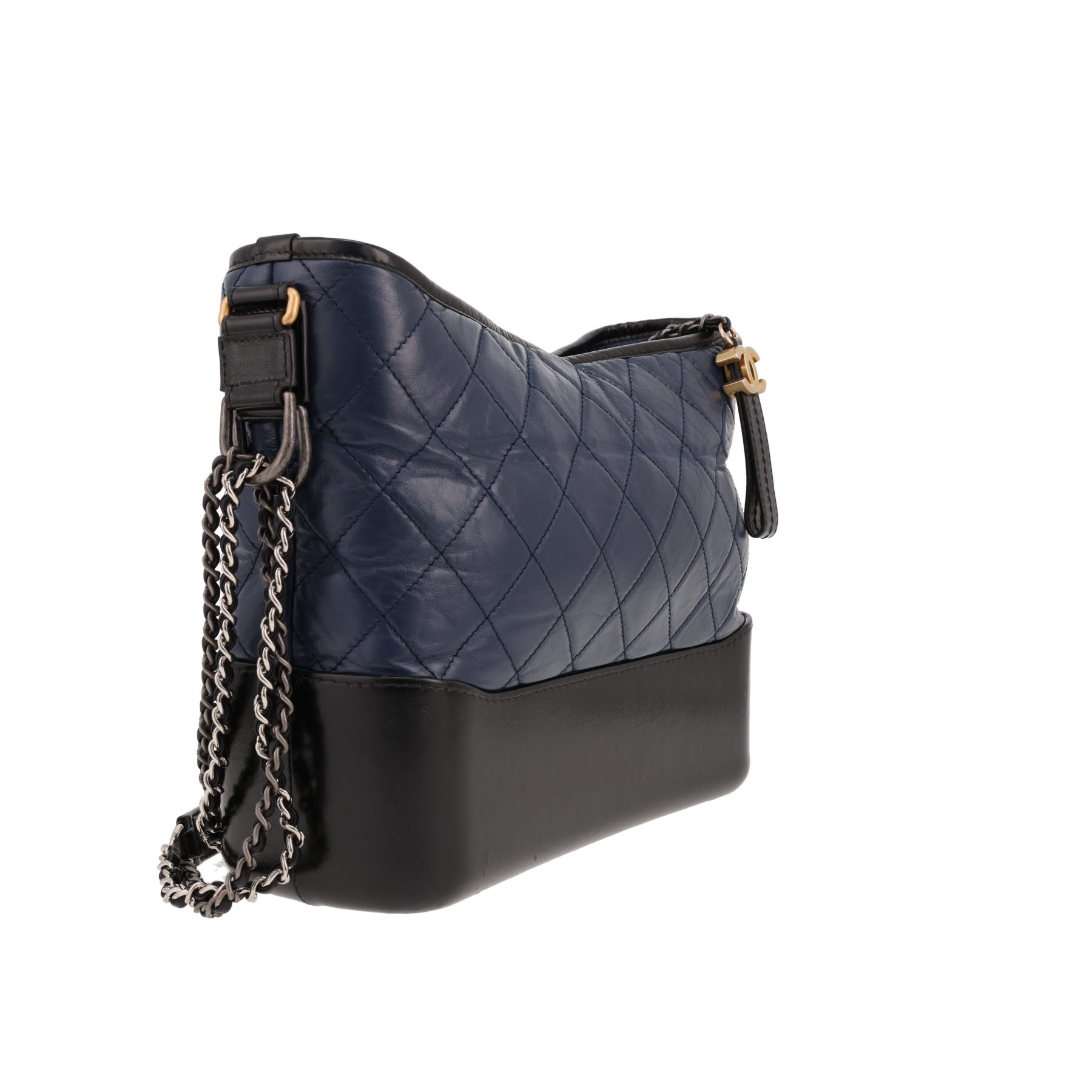 Sac bandoulière Chanel  Gabrielle  moyen modèle  en cuir matelassé bleu-marine et cuir noir