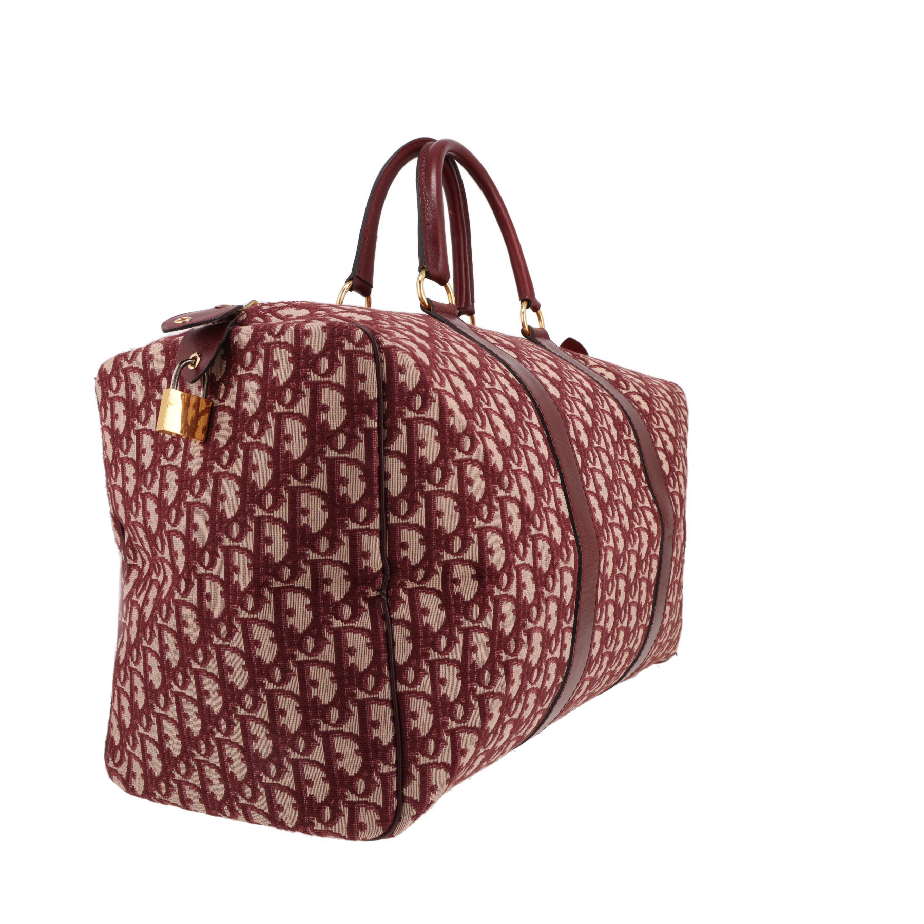 Dior   travel bag  in burgundy monogram canvas Oblique  and burgundy leather