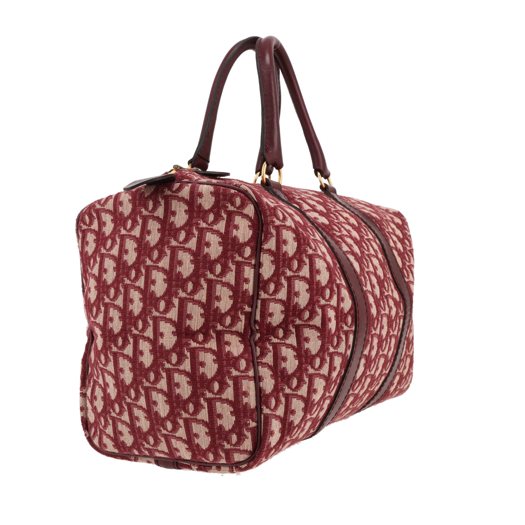 Sac à main Dior  Bowling en toile monogram Oblique bordeaux et cuir bordeaux