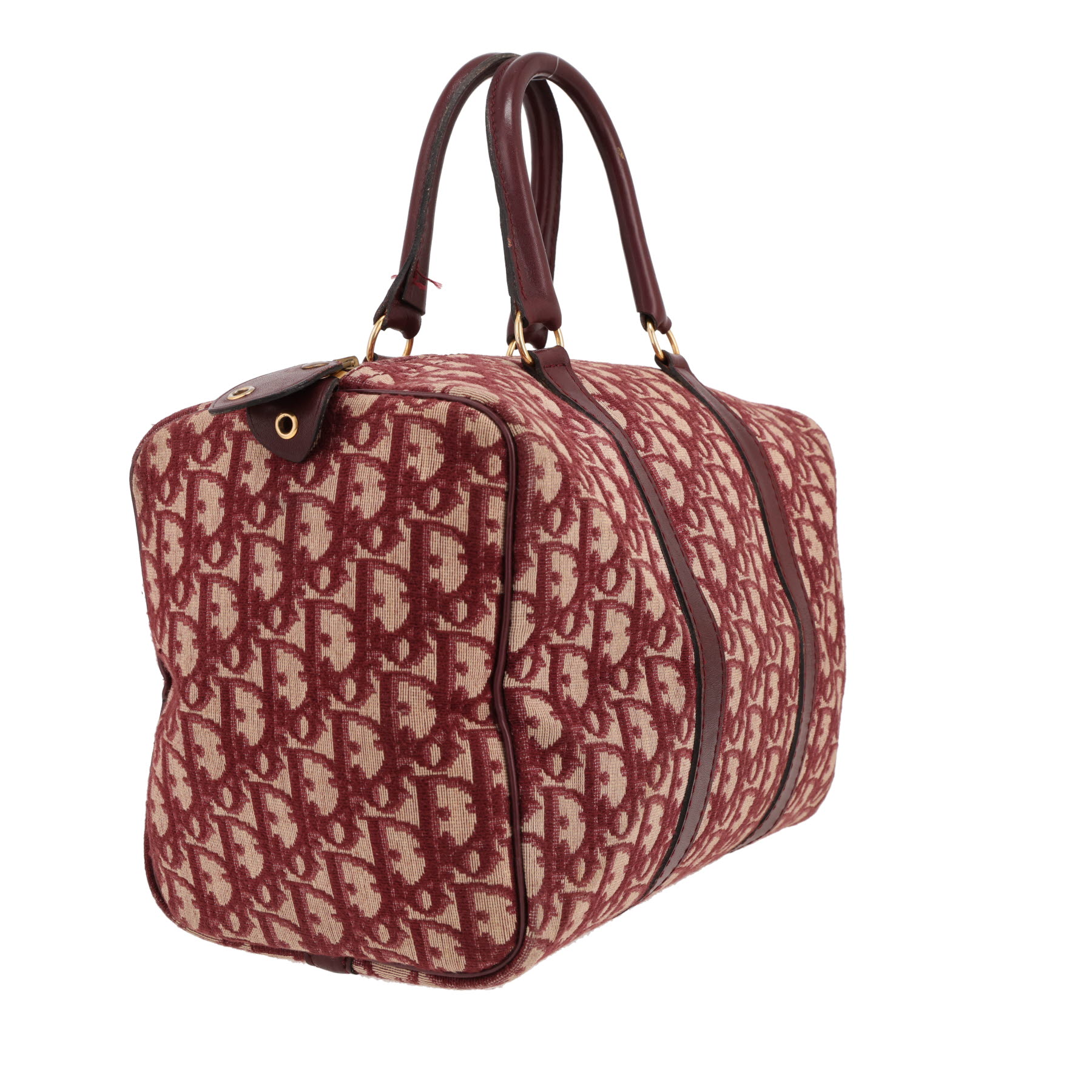 Dior  Bowling handbag  in burgundy monogram canvas Oblique  and burgundy leather