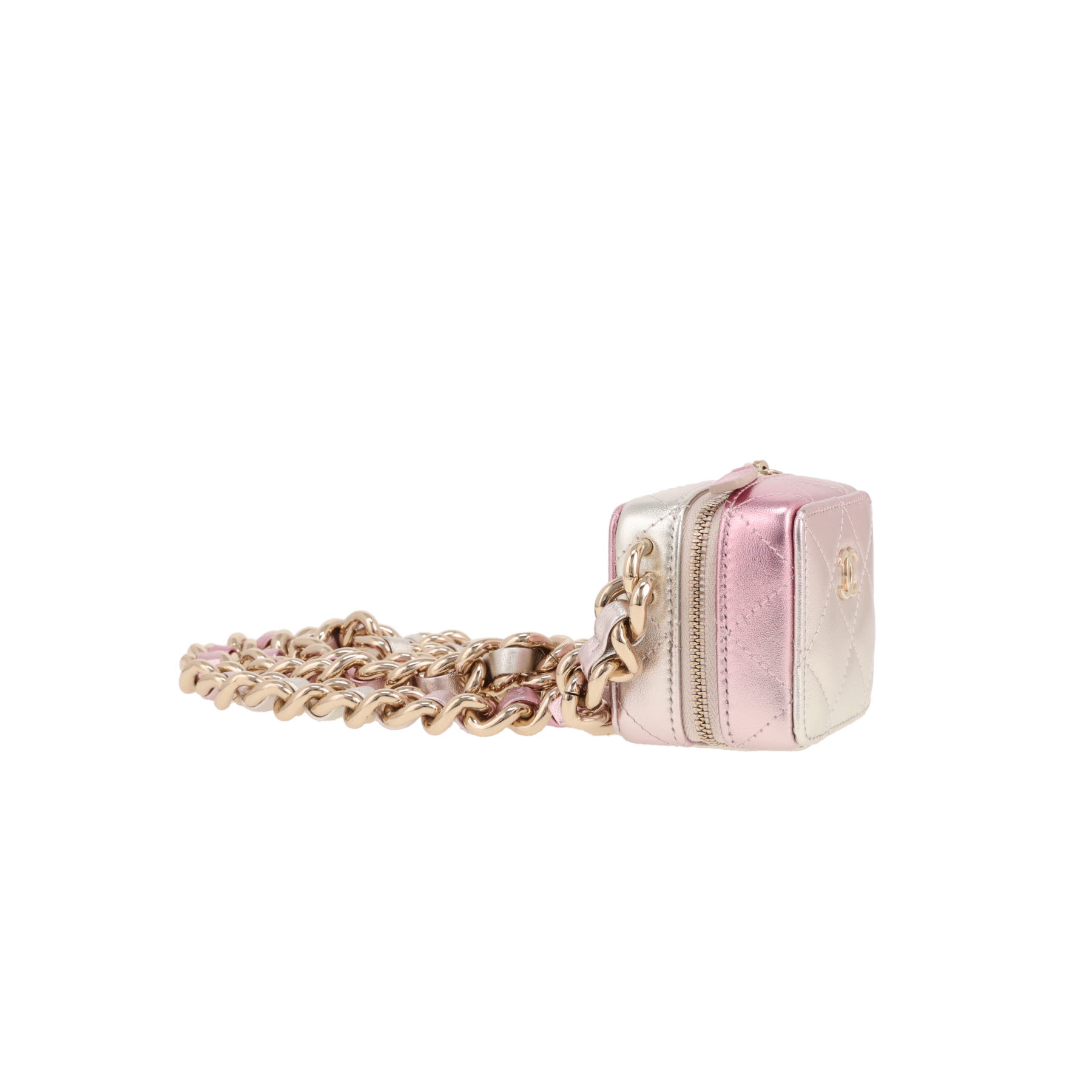 Chanel   shoulder bag  in pink and gold glittering leather