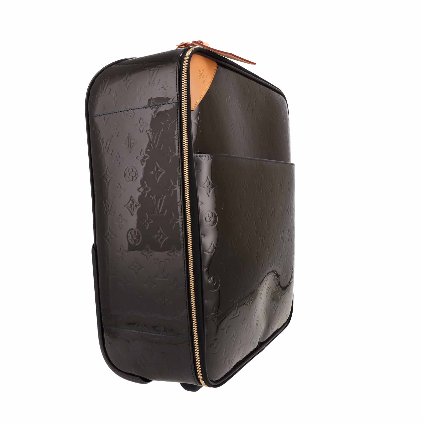 Valise Louis Vuitton  Pegase en cuir verni monogram vert-kaki et cuir naturel