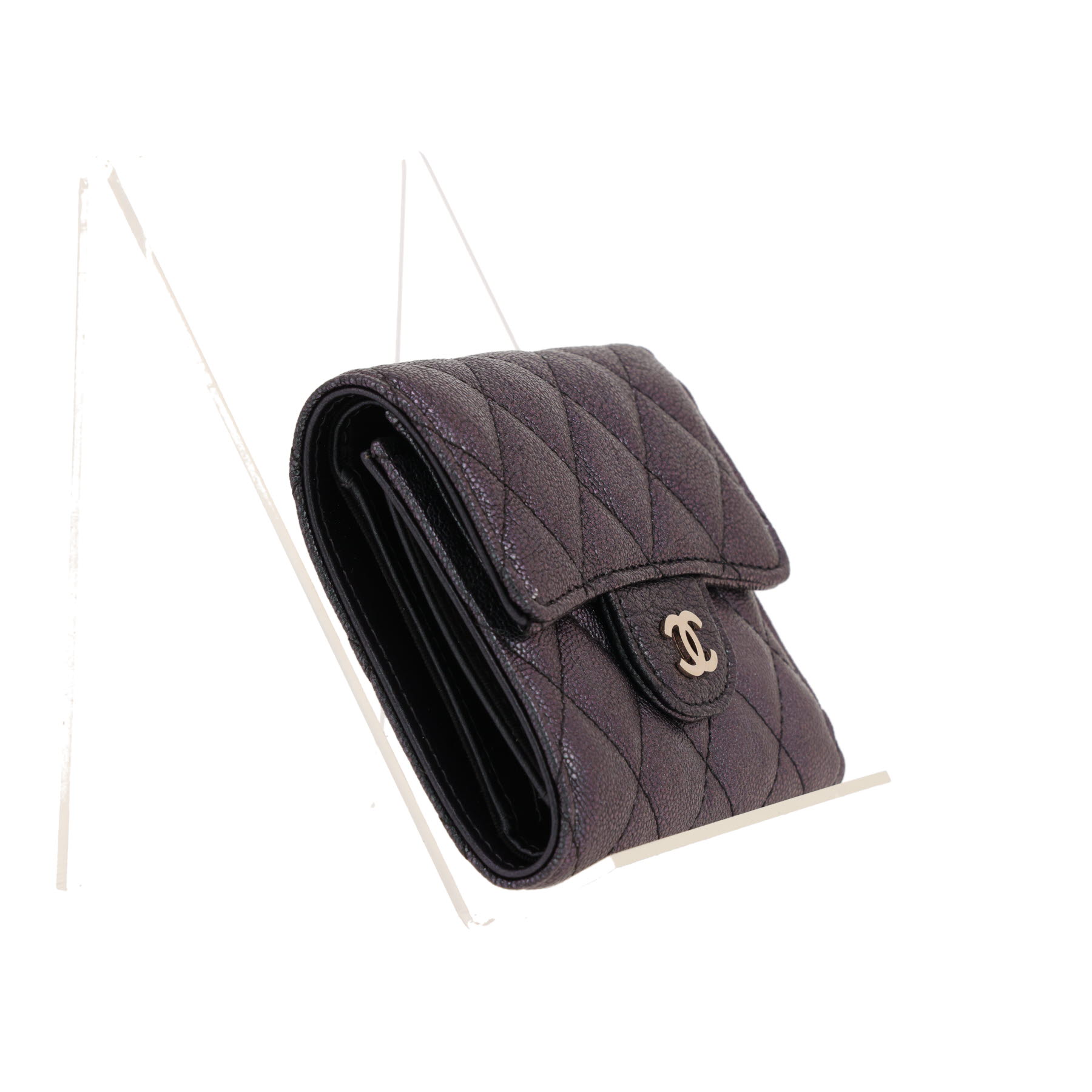 Chanel  Timeless - Other small model  wallet  in green and purple holographic quilted grained leather