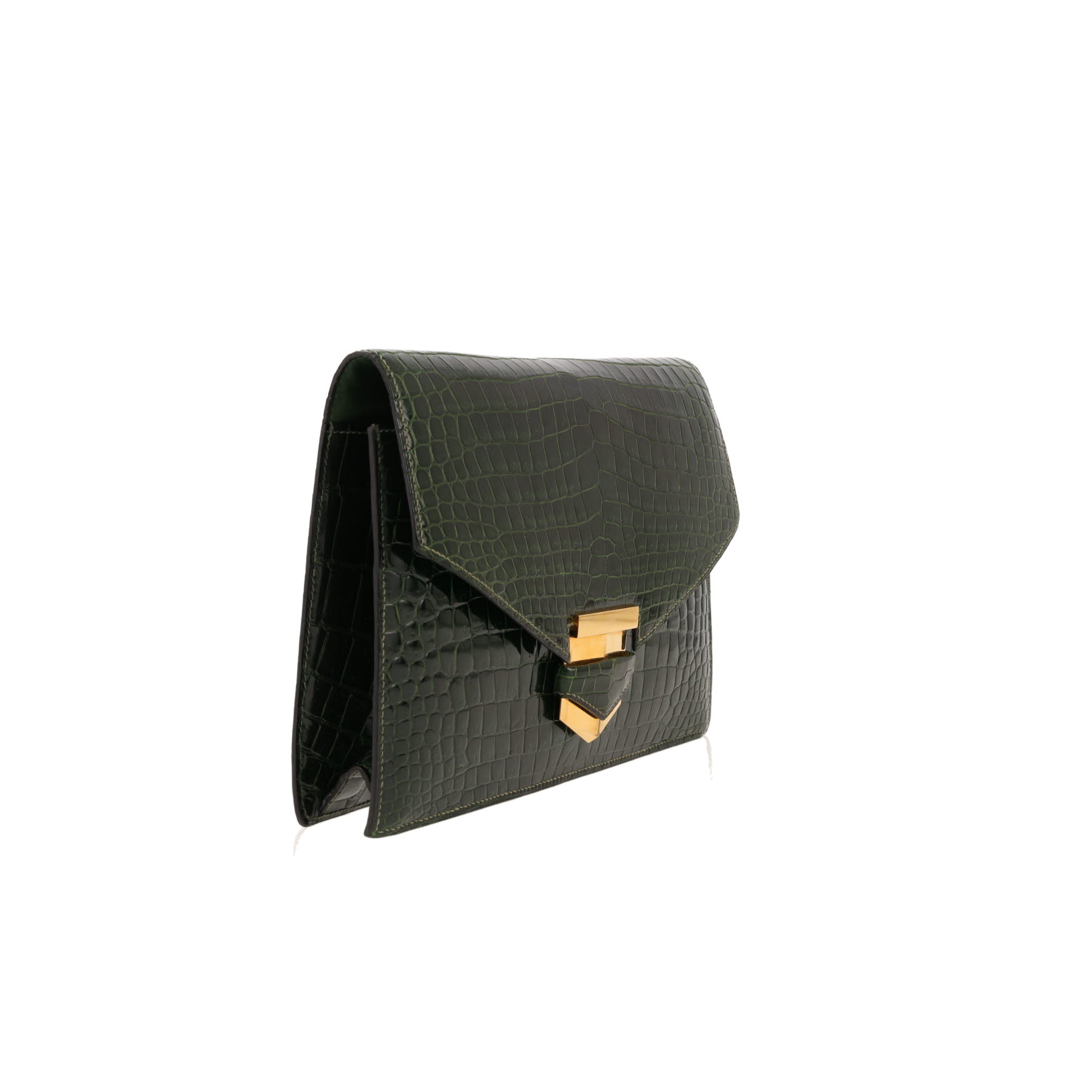 Pochette Hermès  Faco in coccodrillo marino verde
