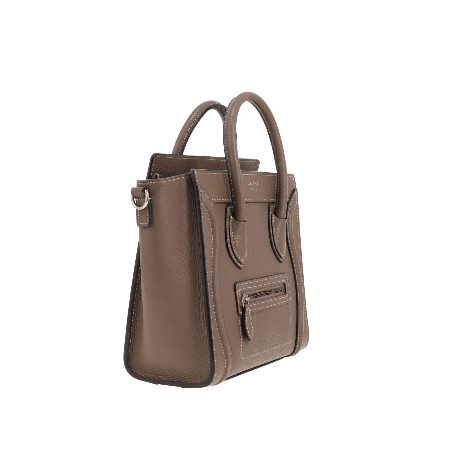 Bolso bandolera Celine  Luggage Nano modelo pequeño  en cuero granulado color topo