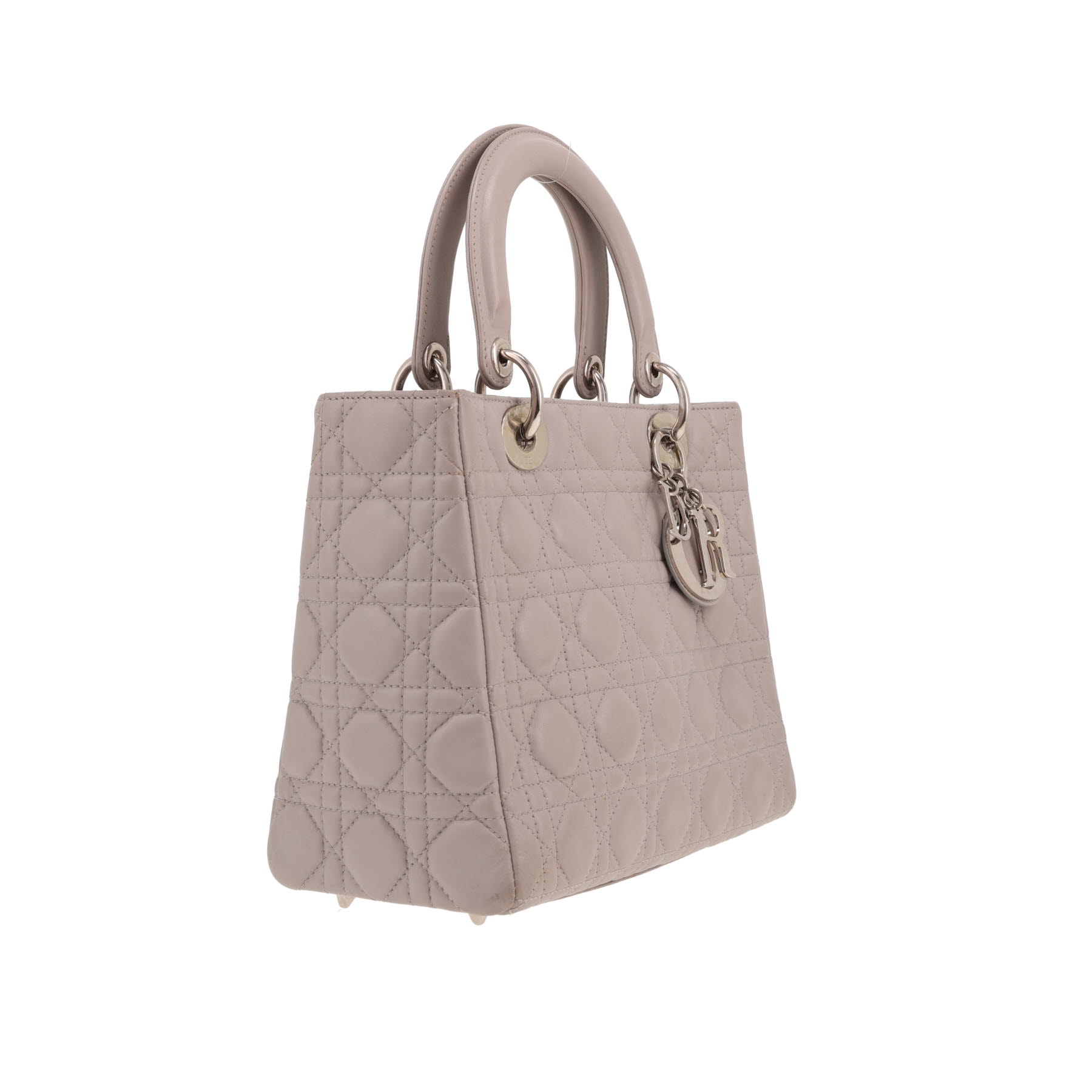 Sac à main Dior  Lady Dior moyen modèle  en cuir cannage gris