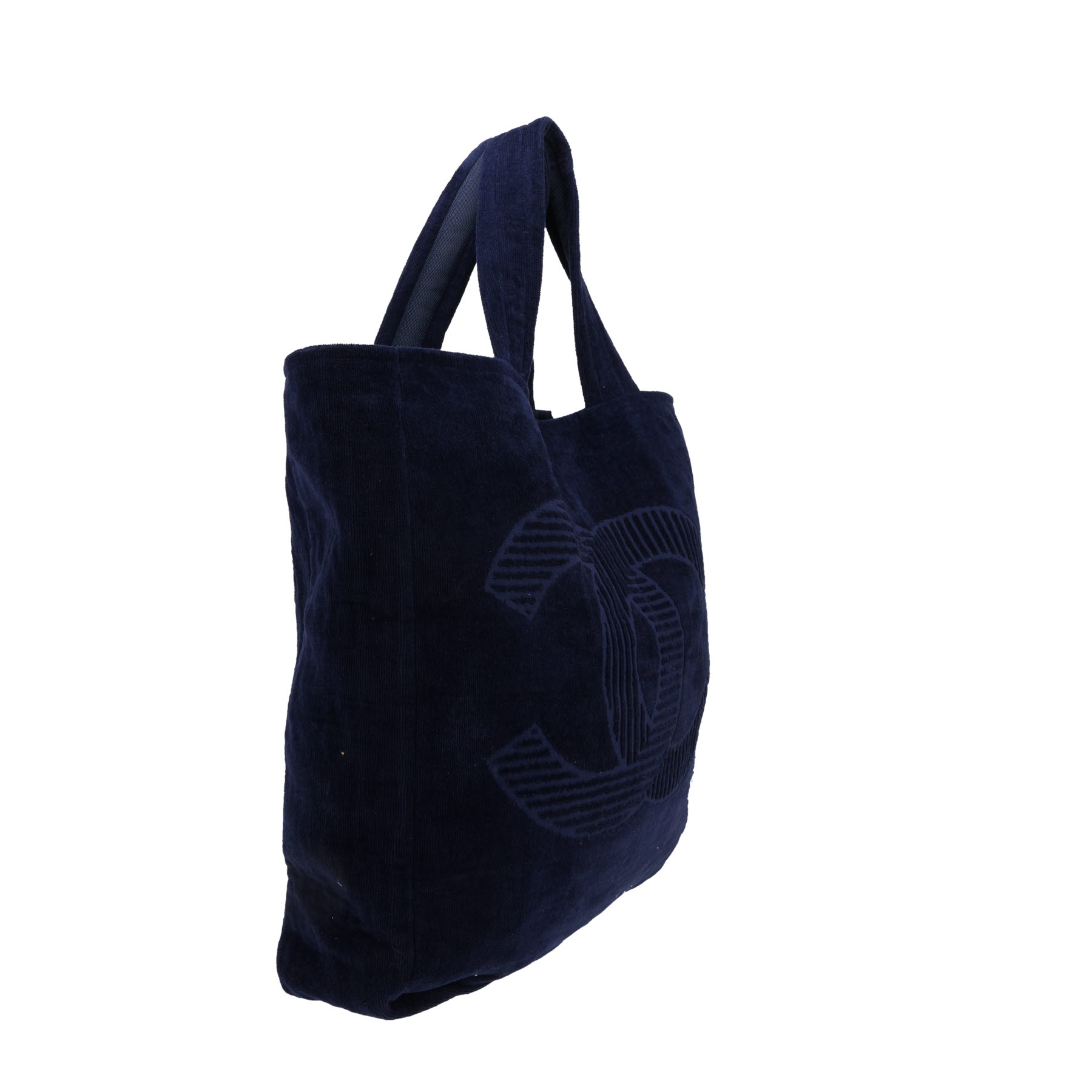 Chanel   shopping bag  in navy blue terry fabric