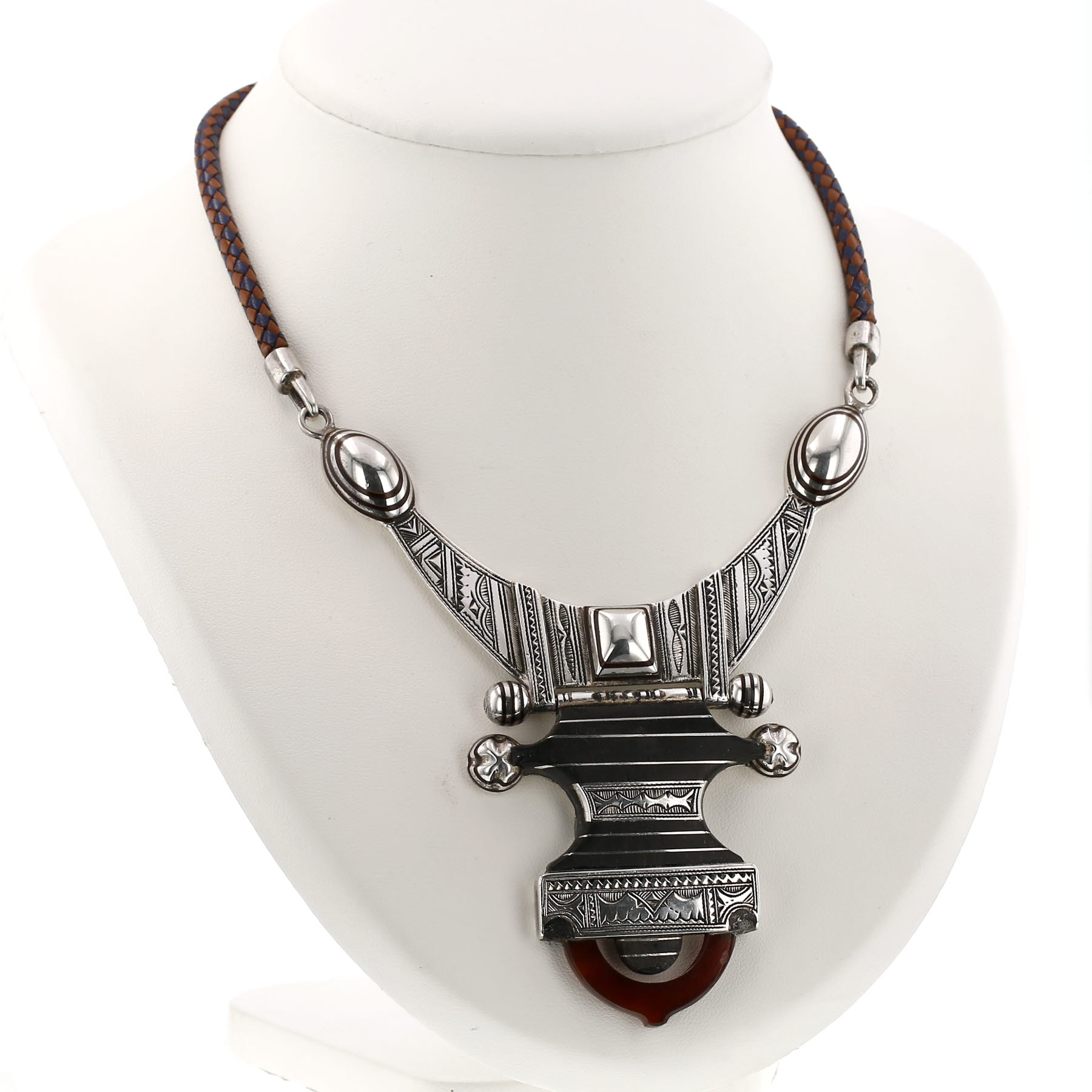 Hermès Iguezam necklace in silver, wood and leather