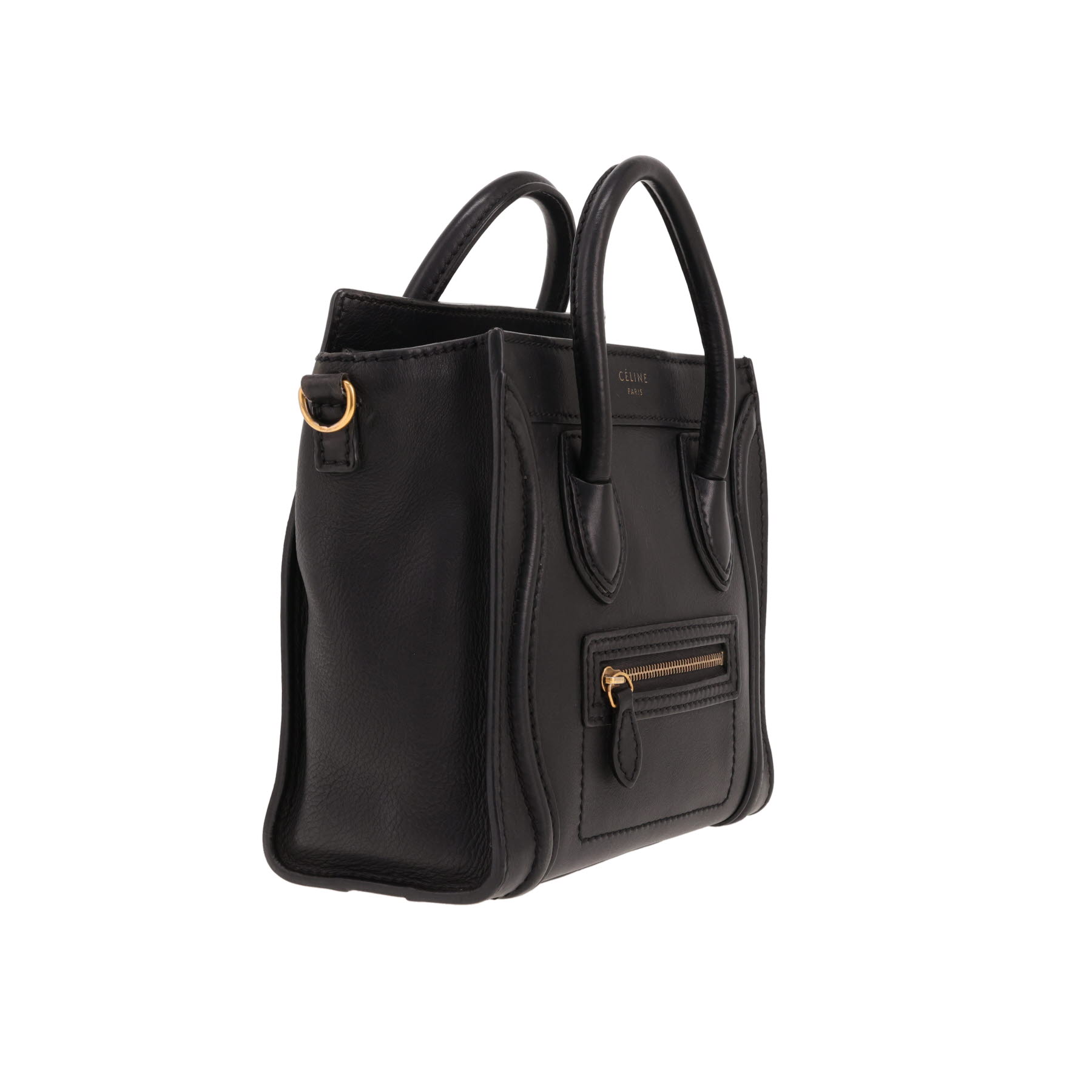 Borsa a tracolla Celine  Luggage Nano in pelle martellata nera