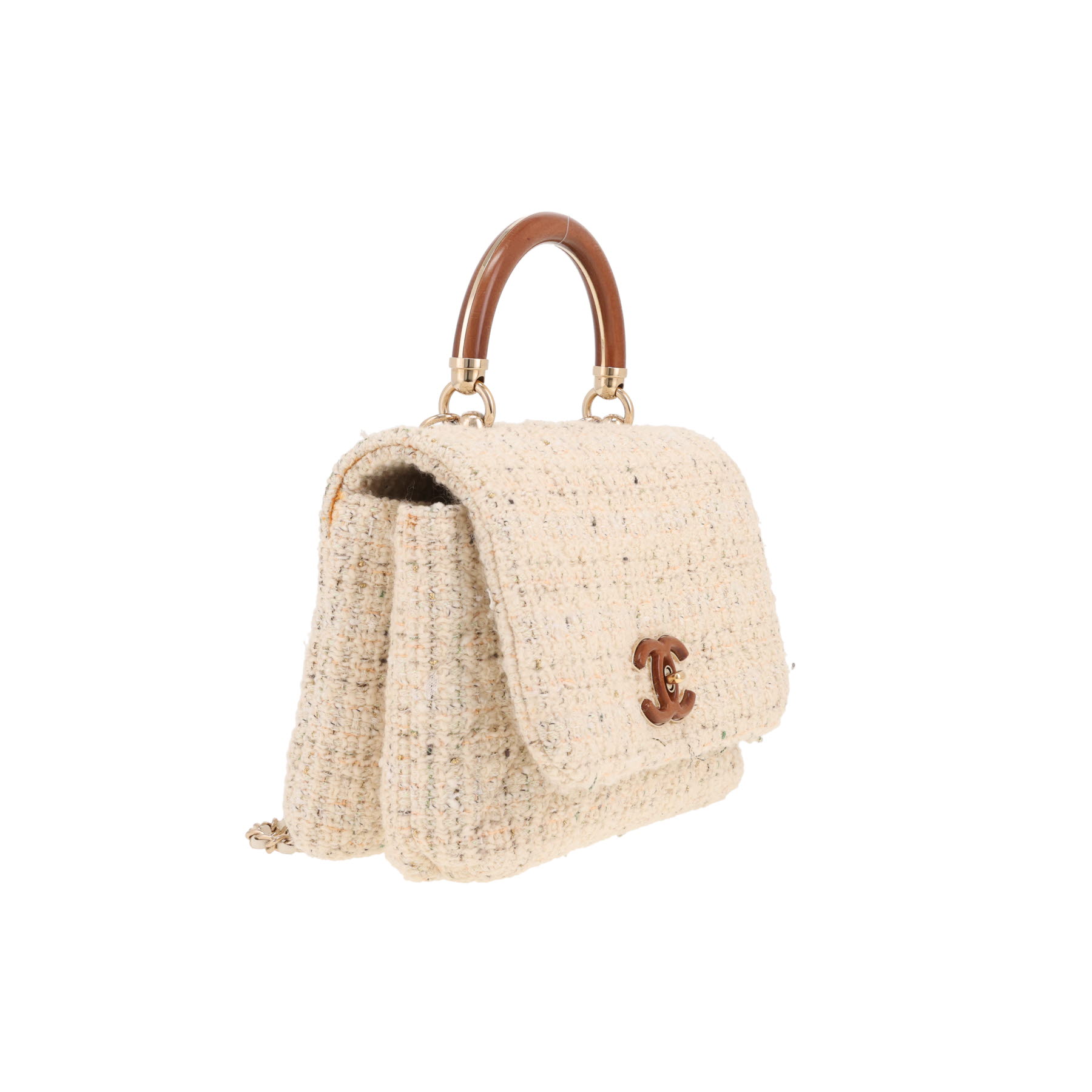 Sac bandoulière Chanel  Knock on Wood en tweed écru