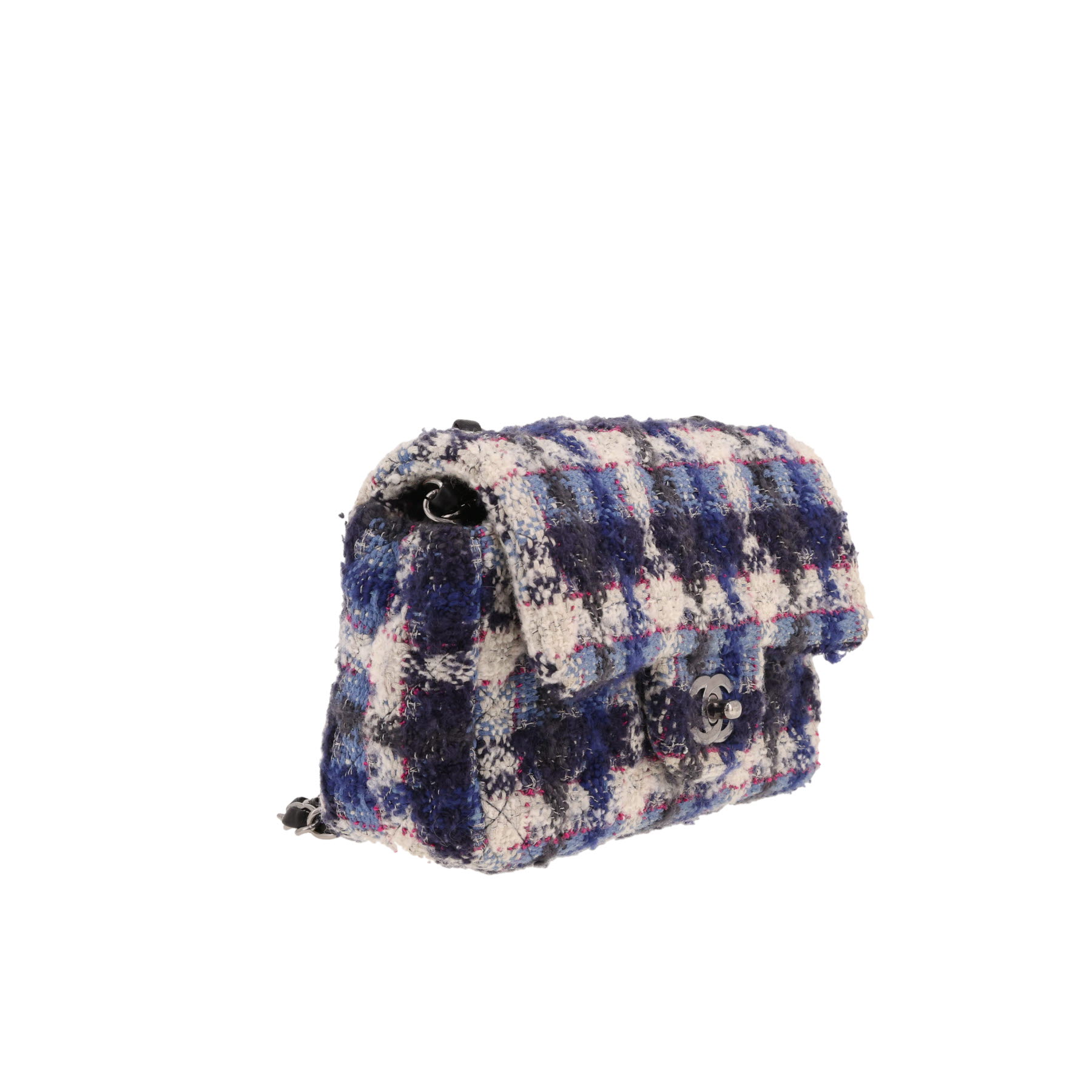 Chanel Mini Timeless shoulder bag in blue and white tweed