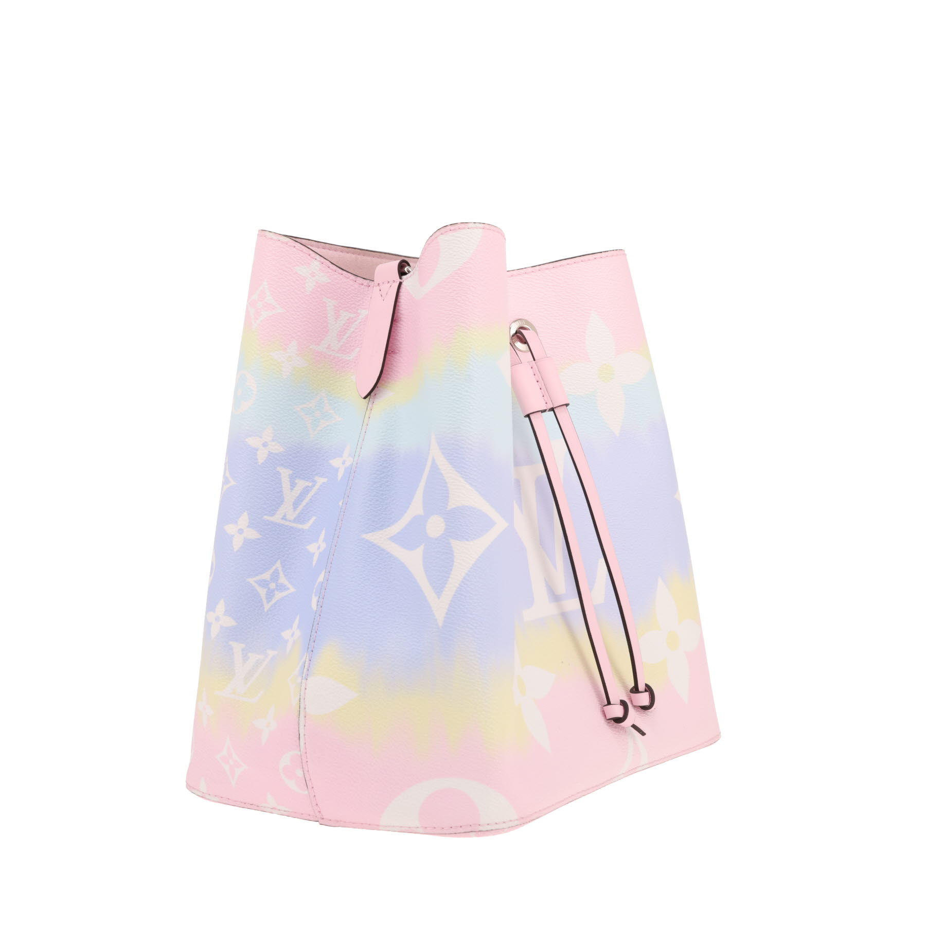 Sac cabas Louis Vuitton  NéoNoé en toile monogram rose bleue et jaune et cuir rose