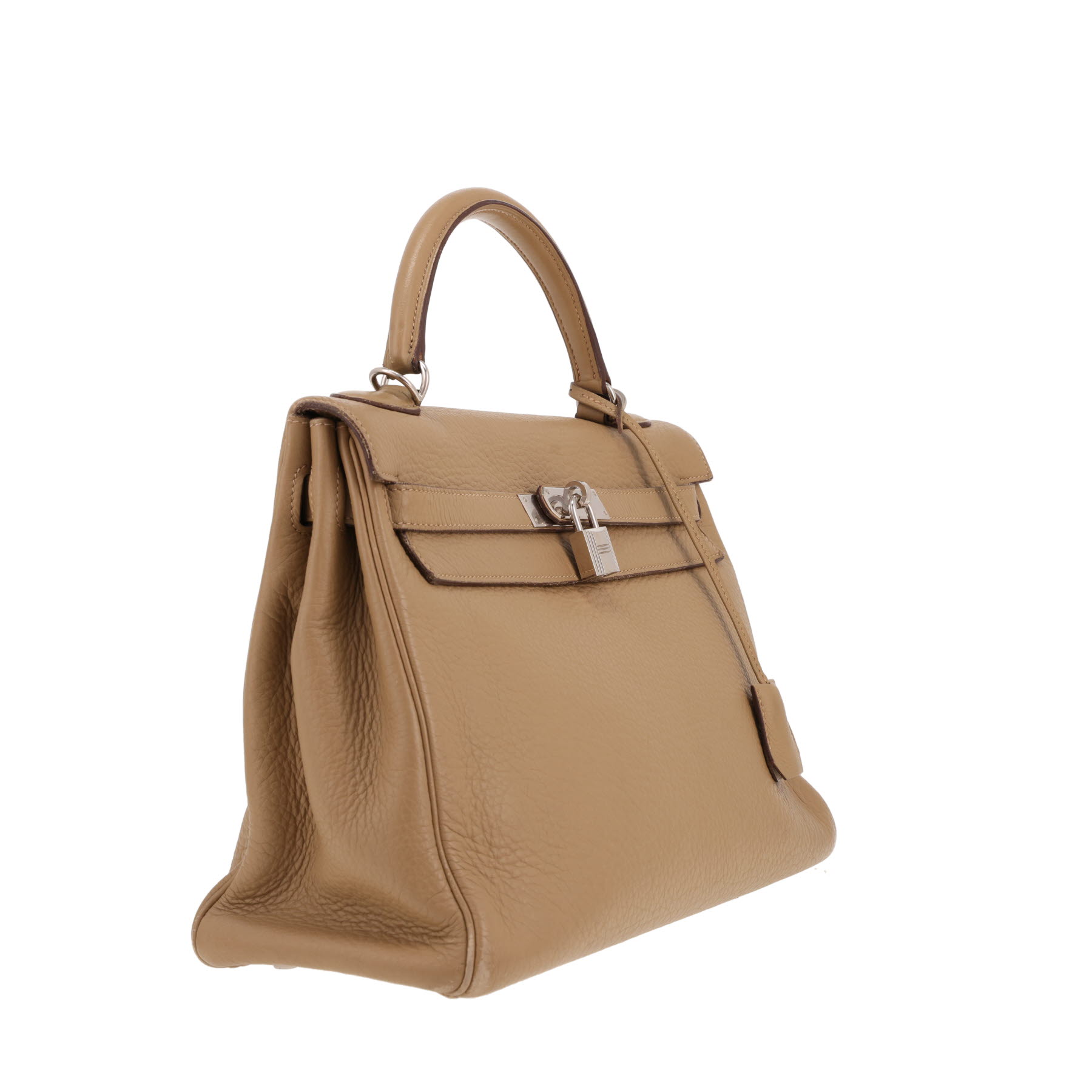 Bolso de mano Hermès  Kelly 32 cm en cuero taurillon clémence beige