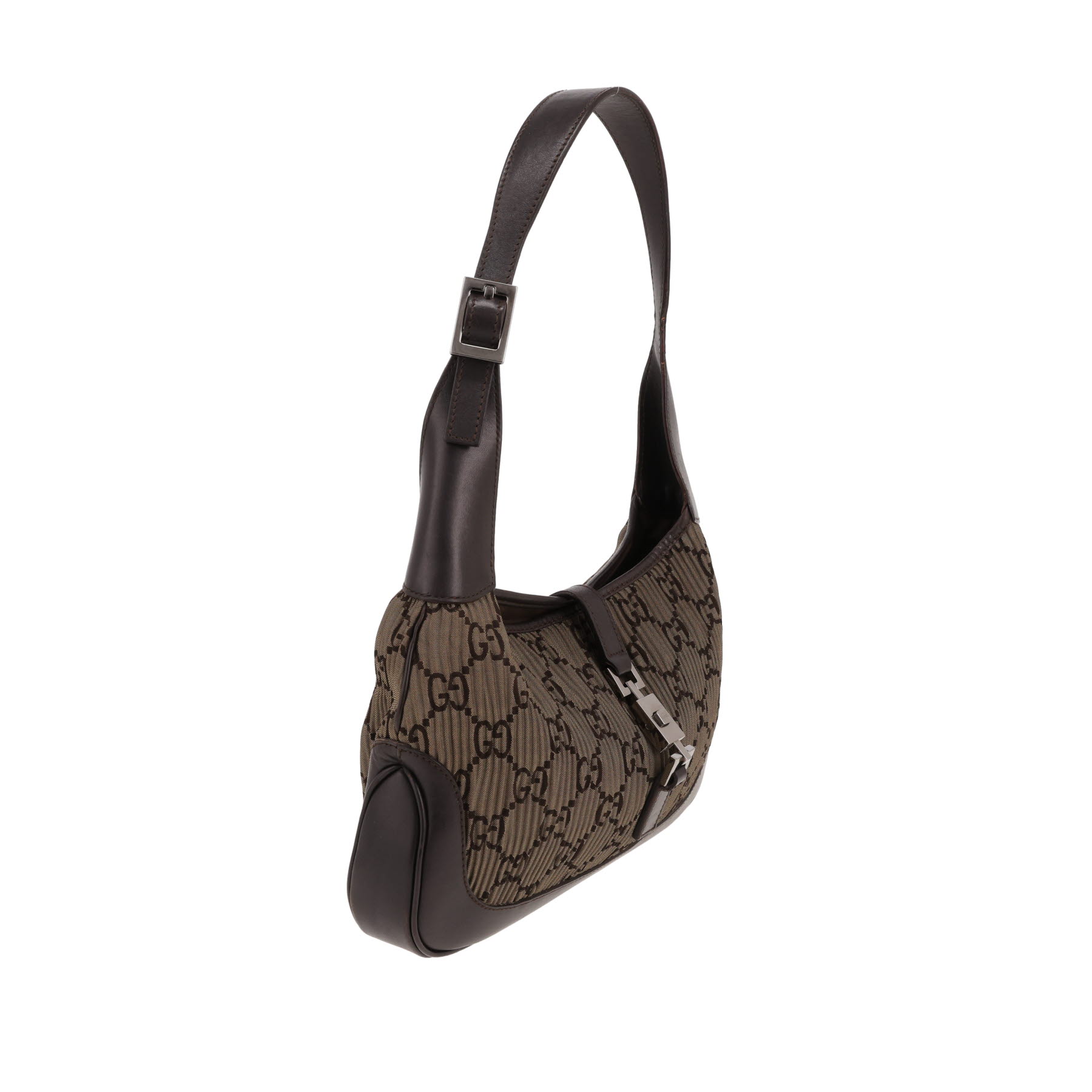 Borsa Gucci  Jackie in tela "sûpreme GG" verde kaki e pelle marrone