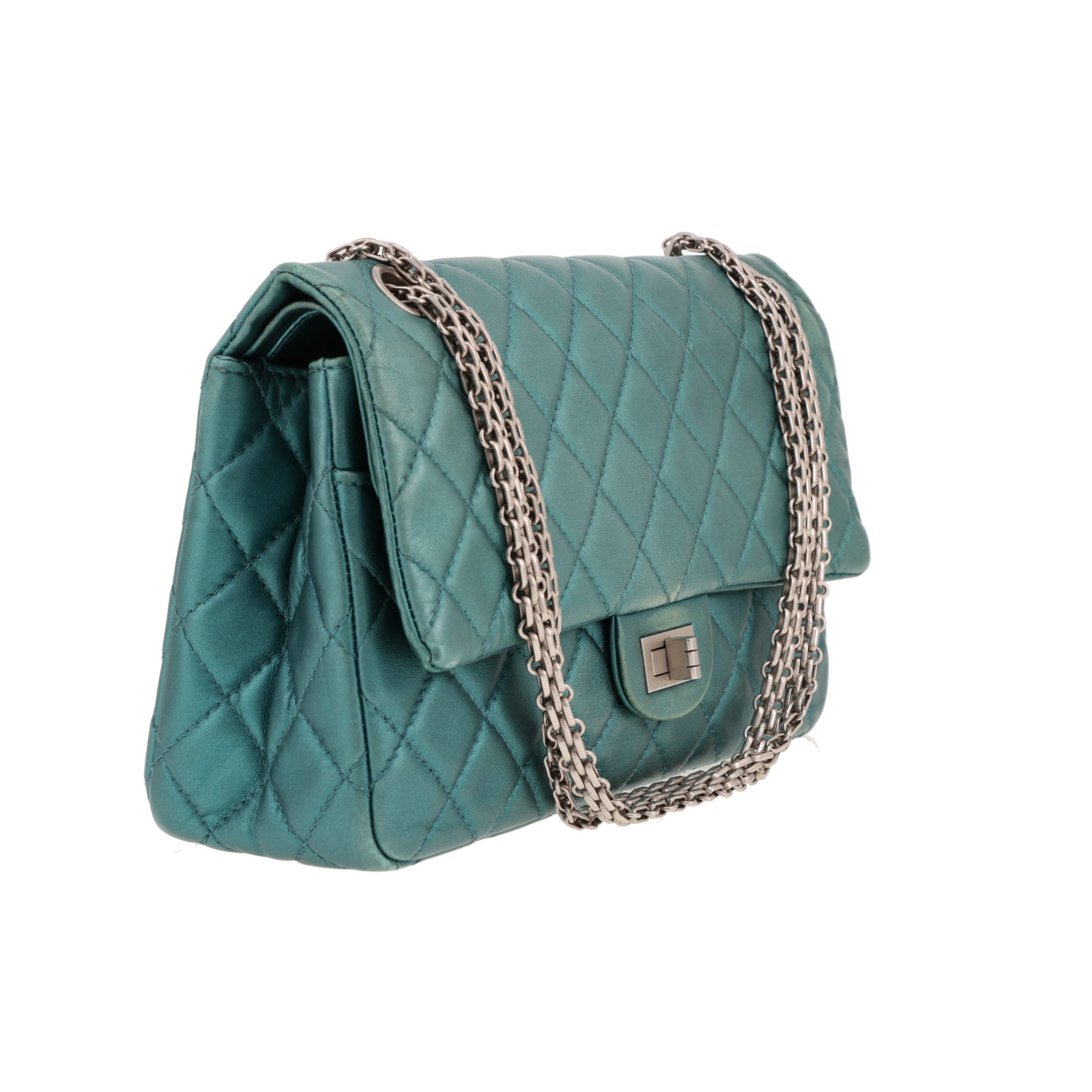 Sac bandoulière Chanel  2.55 en cuir irisé matelassé bleu