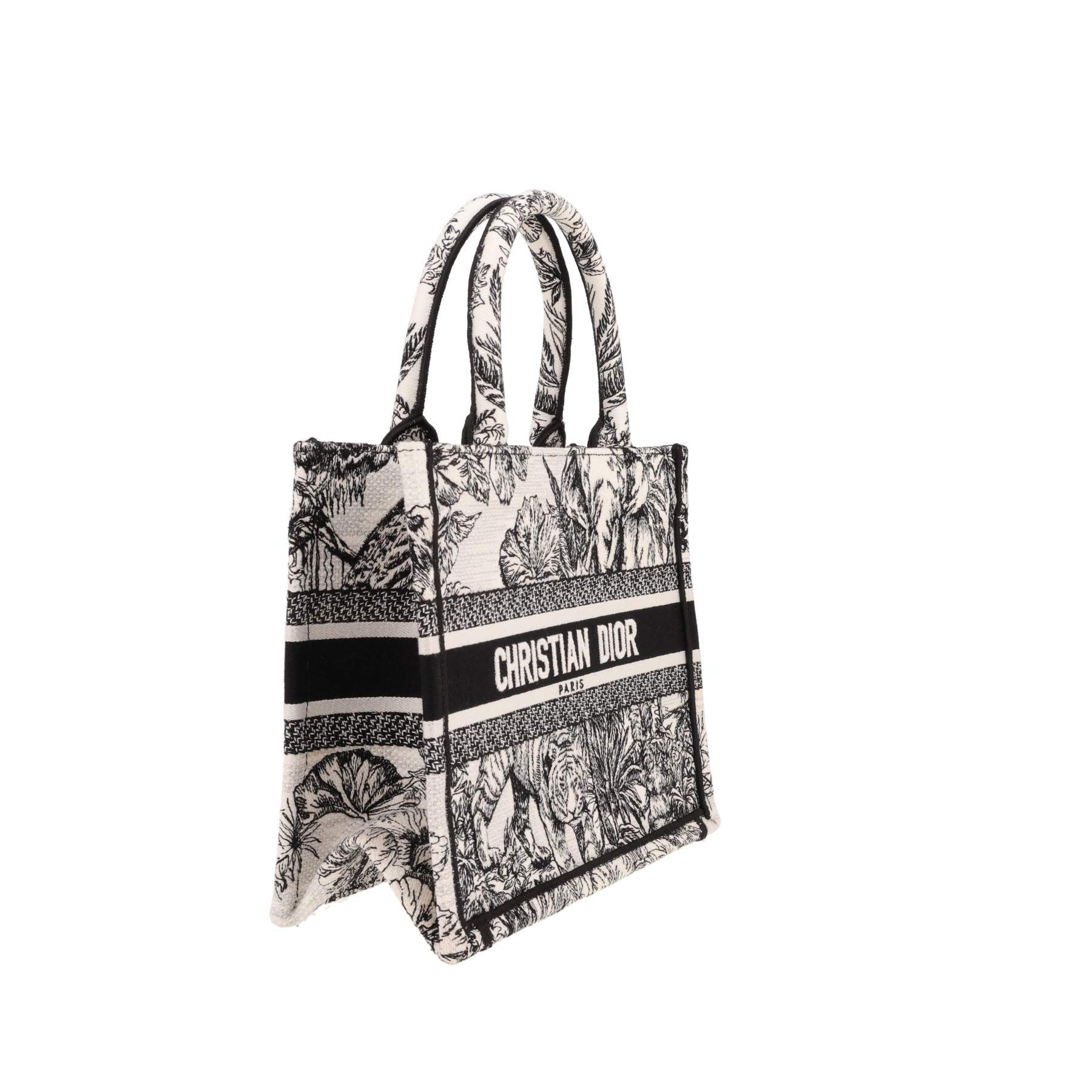 Sac cabas Dior  Book Tote petit modèle  en toile blanche et noire