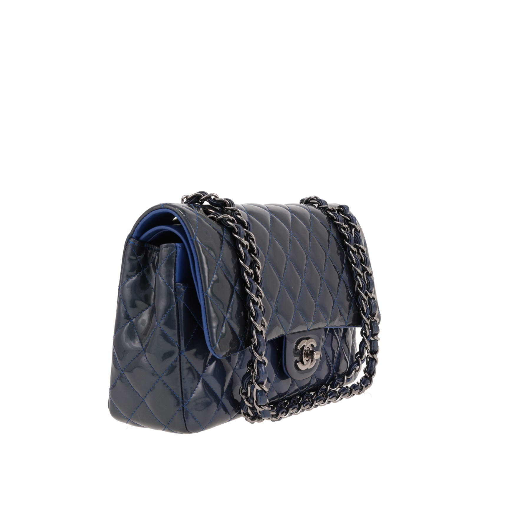 Sac à main Chanel  Timeless Classic en cuir verni matelassé bleu-pétrole