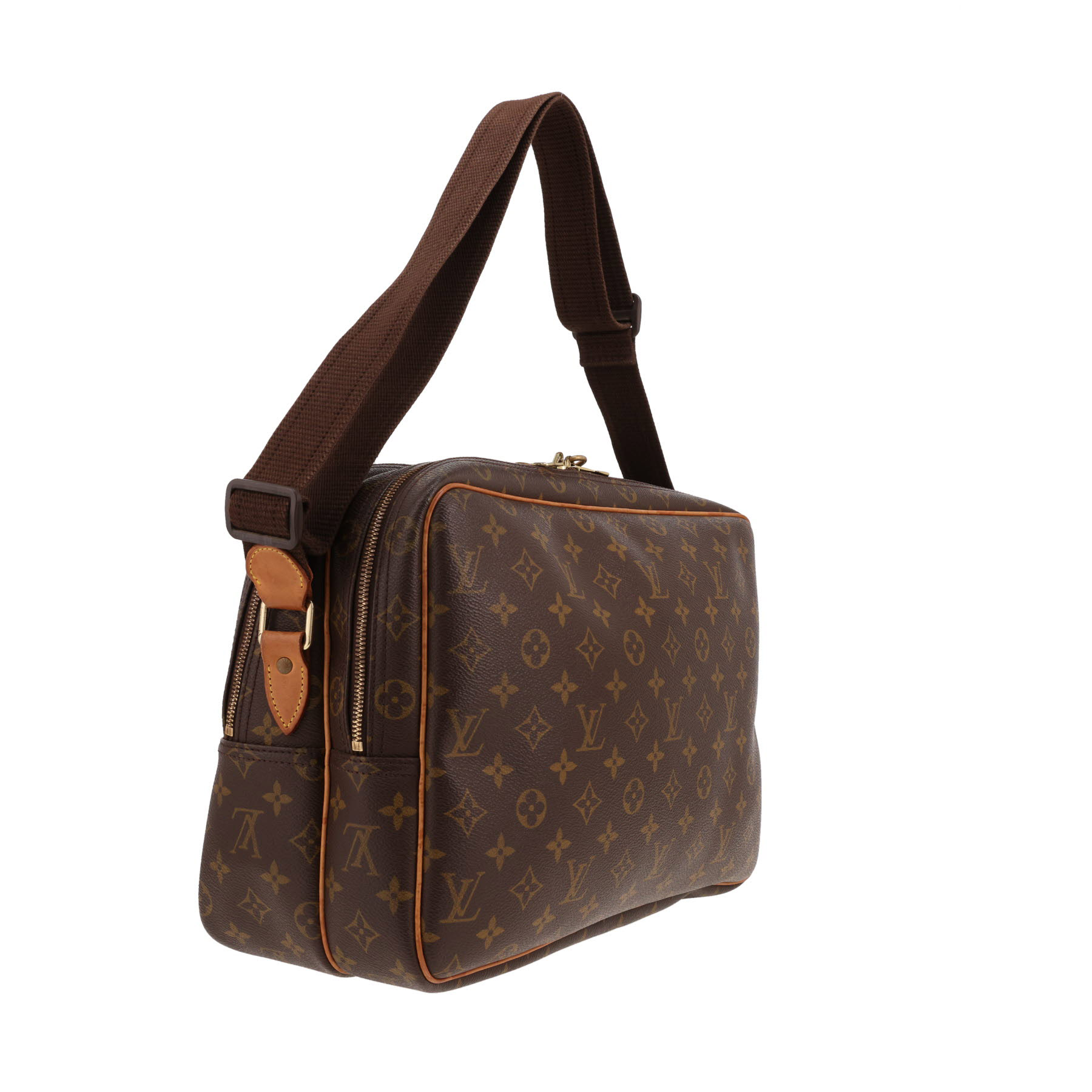 Louis Vuitton  Reporter shoulder bag  in brown monogram canvas  and natural leather