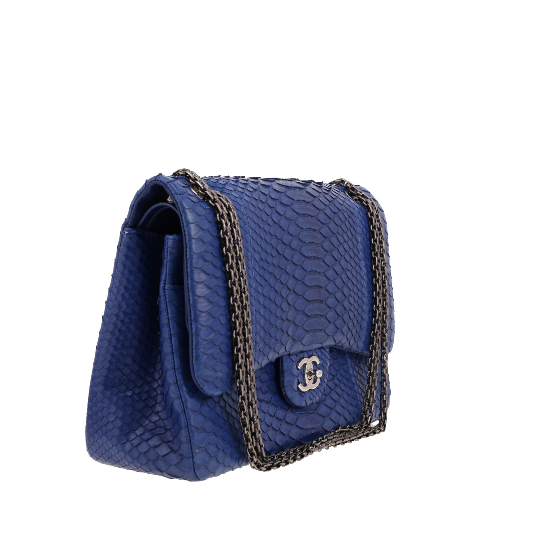 Sac à main Chanel  Timeless Jumbo en python bleu-marine