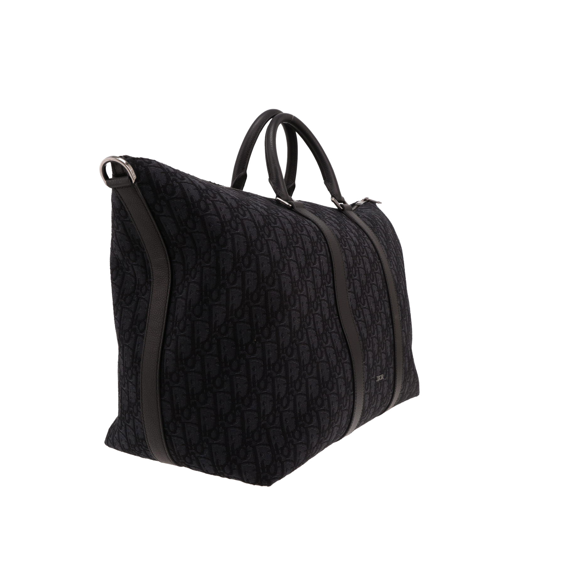 Bolso de viaje Dior Weekender de lona con el monograma Oblique negro y piel negra