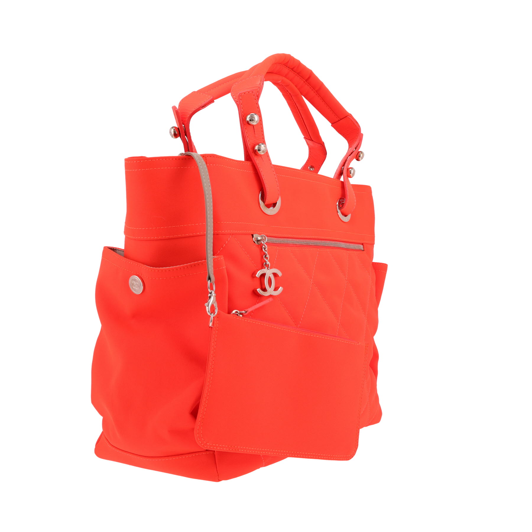Sac à main Chanel  Paris-Biarritz en toile matelassée orange