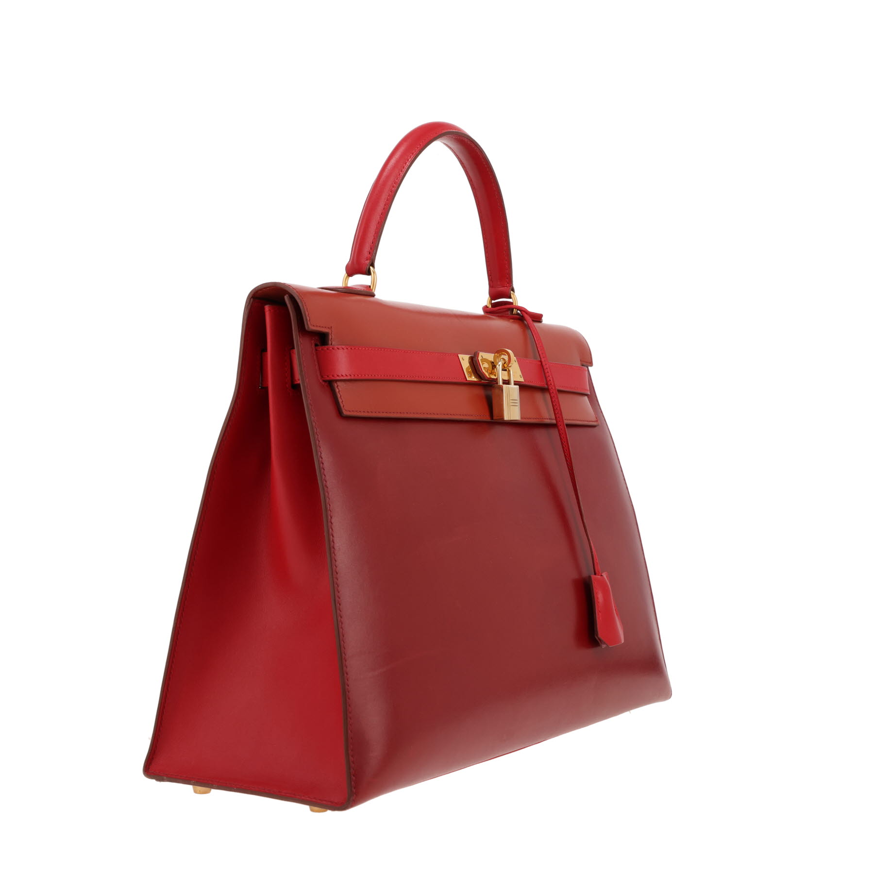 Bolso de mano Hermès  Kelly 35 cm en cuero box tricolor, color burdeos rojo y naranja