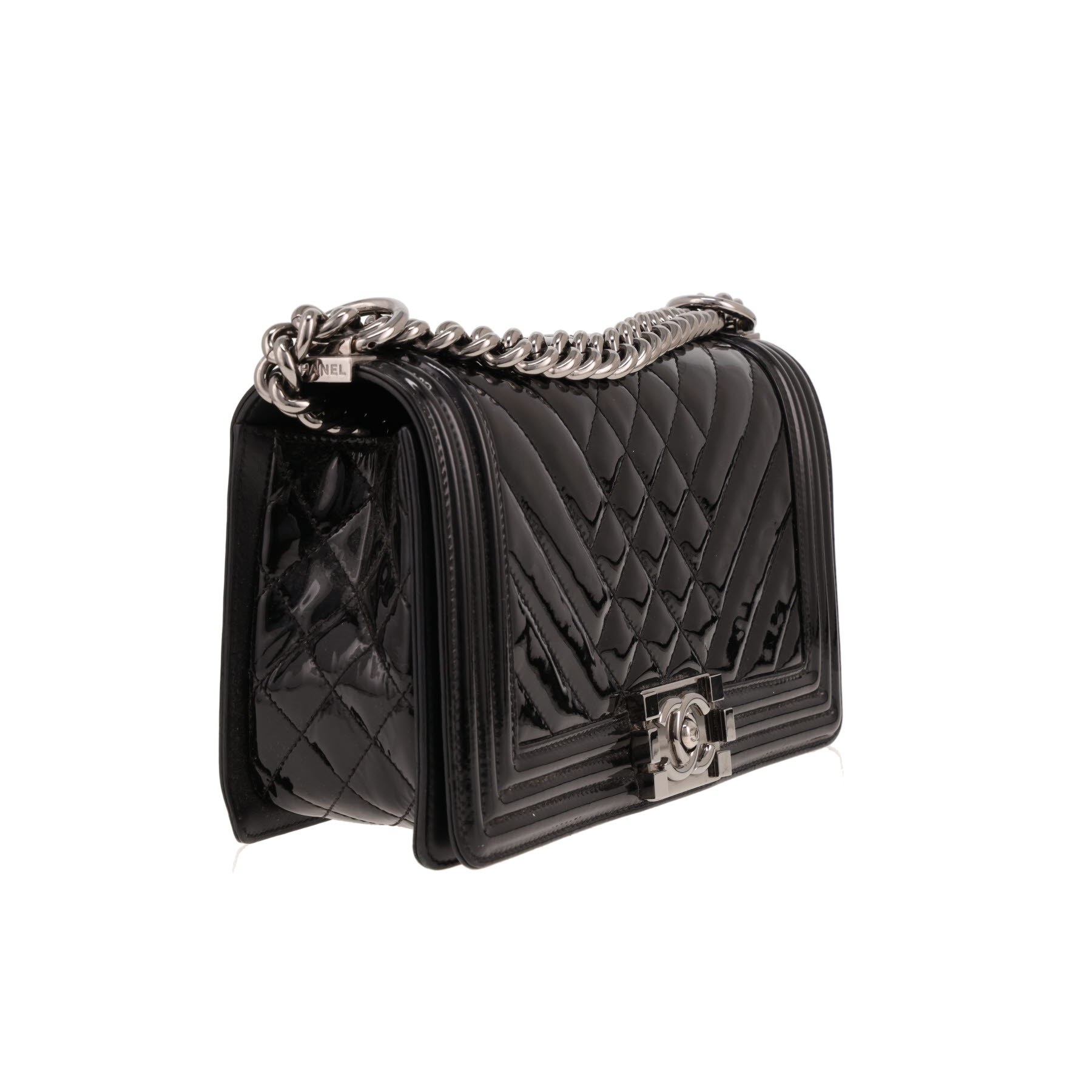Sac bandoulière Chanel  Boy en cuir verni noir