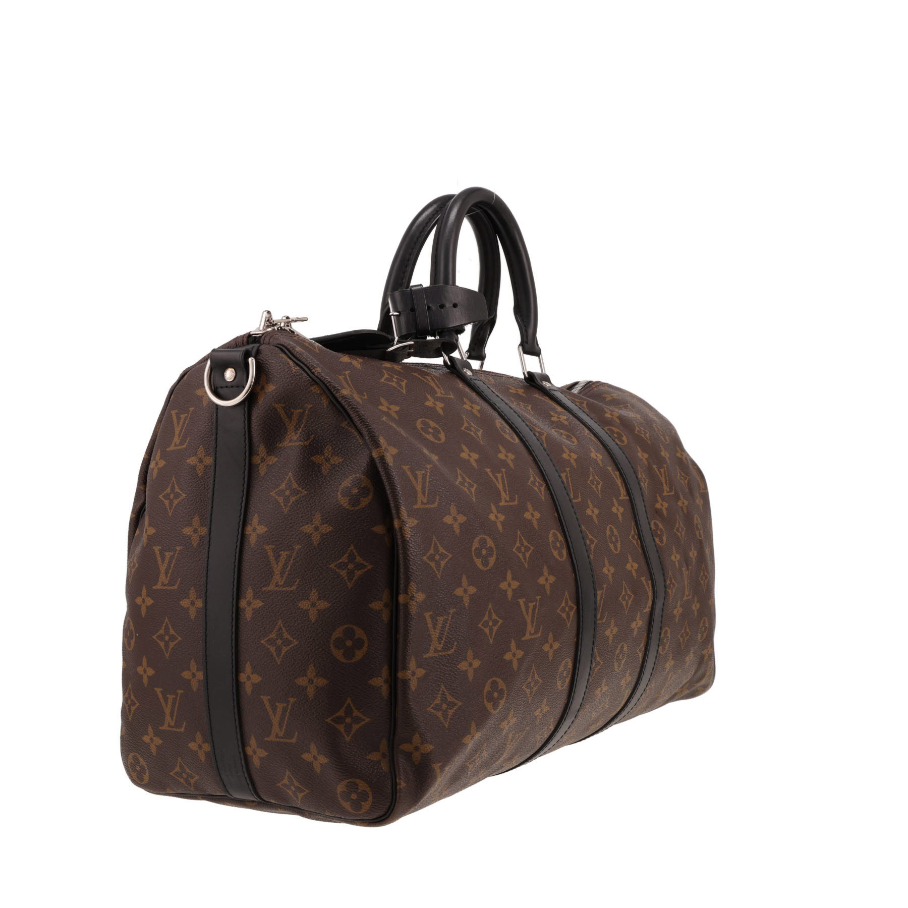 Sac de voyage Louis Vuitton  Keepall 45 en toile monogram Macassar marron et cuir noir
