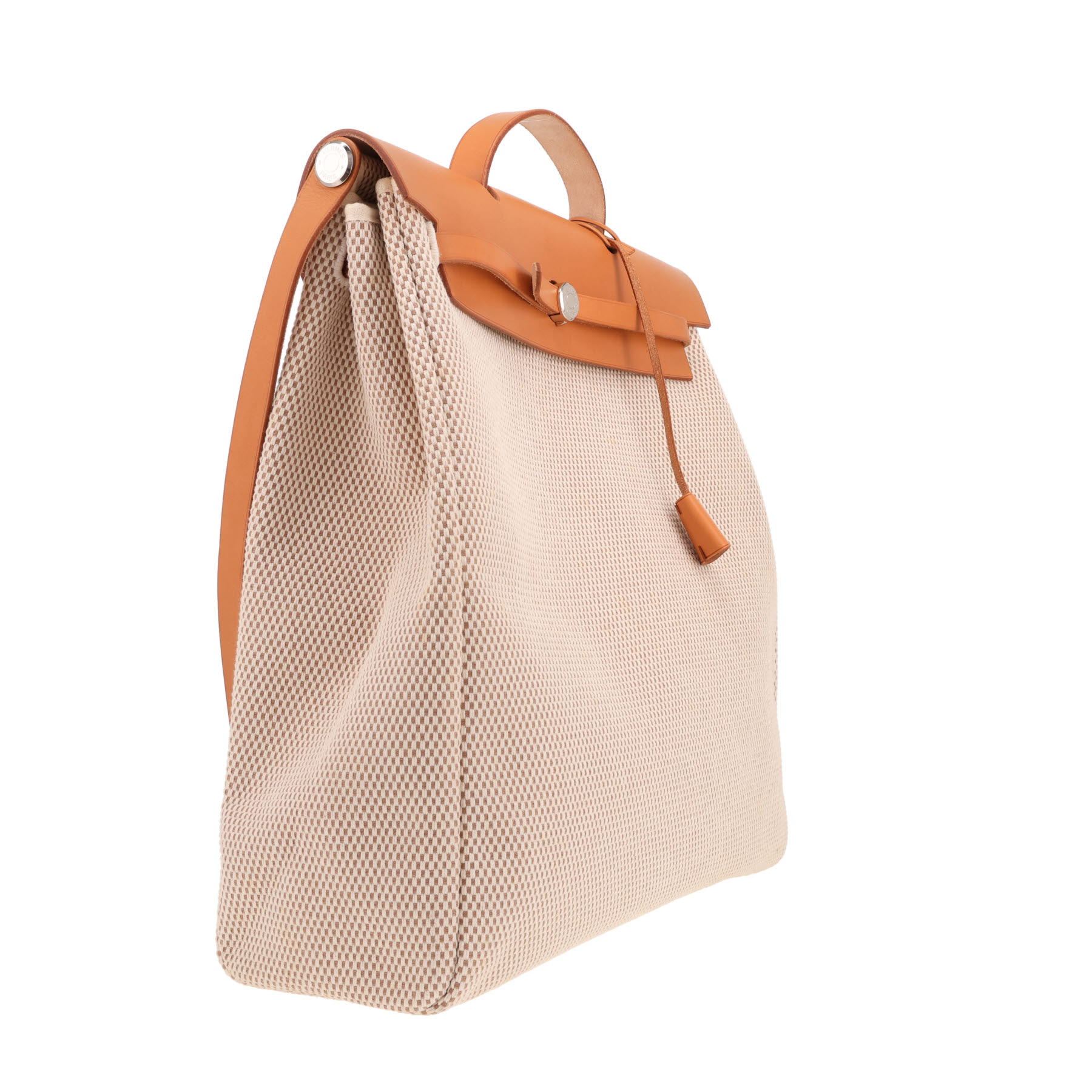 Hermès  Herbag bag worn on the shoulder or carried in the hand  in beige canvas  and Hunter cowhide