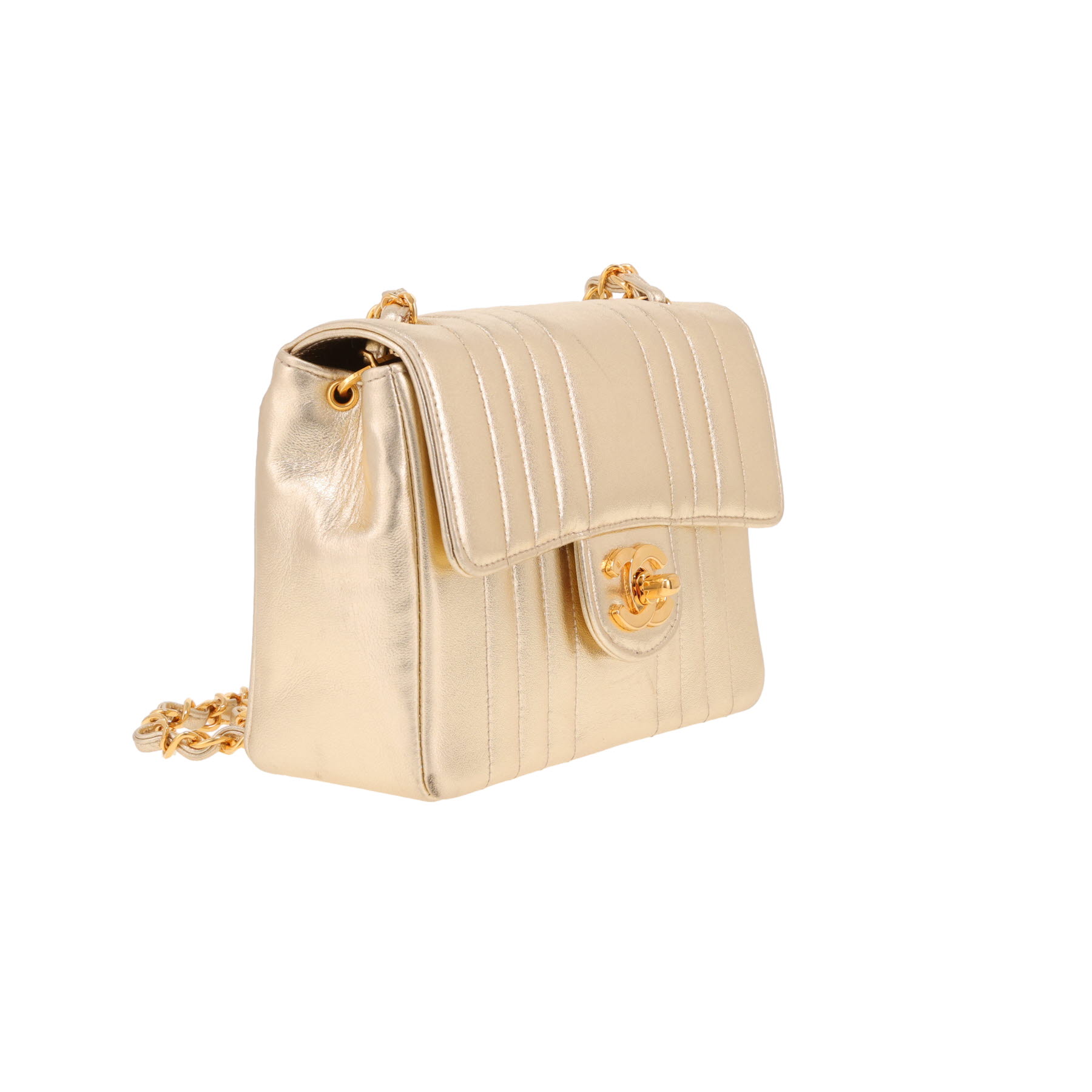 Chanel  Mini Carré shoulder bag  in gold quilted leather
