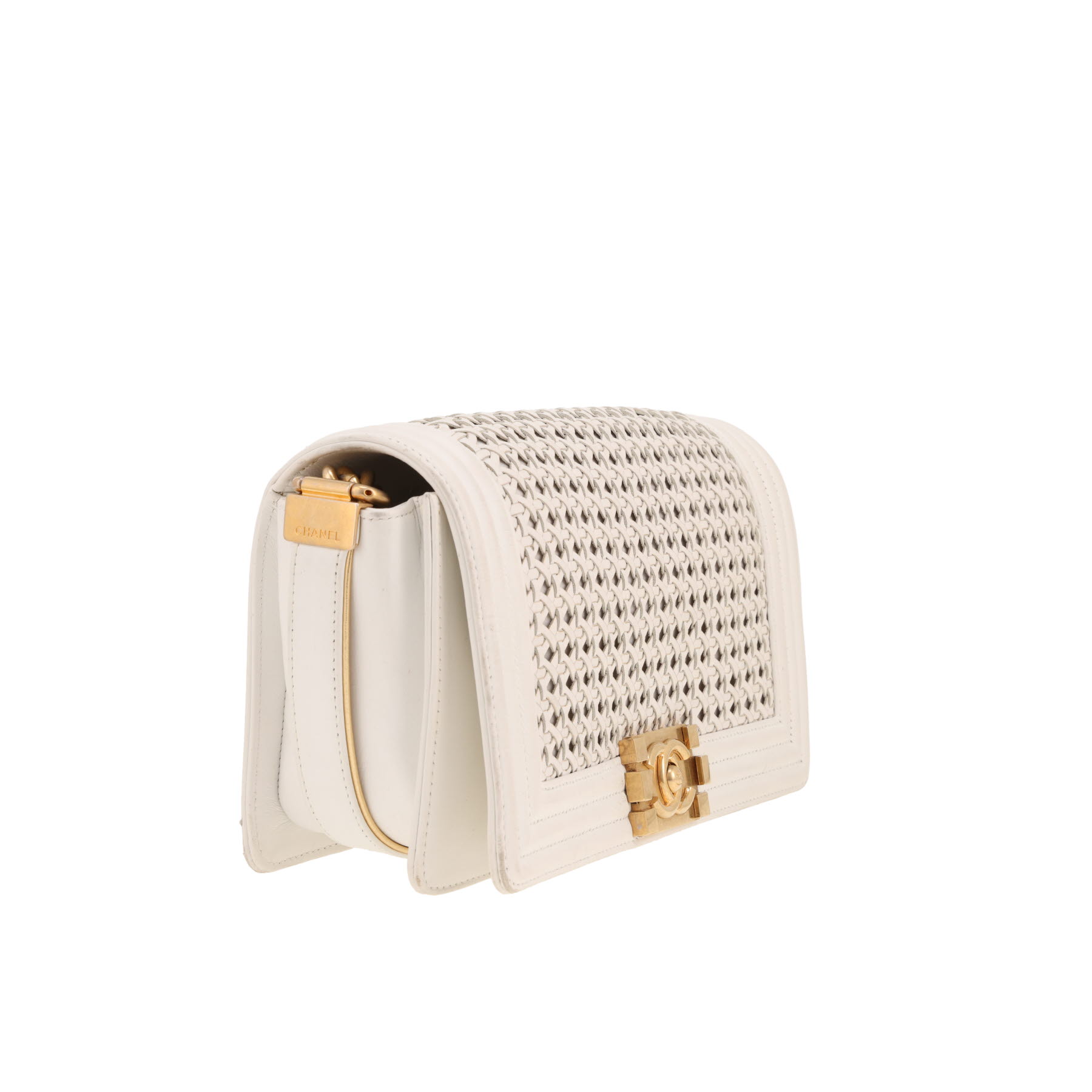 Chanel  Boy shoulder bag  in white leather cannage