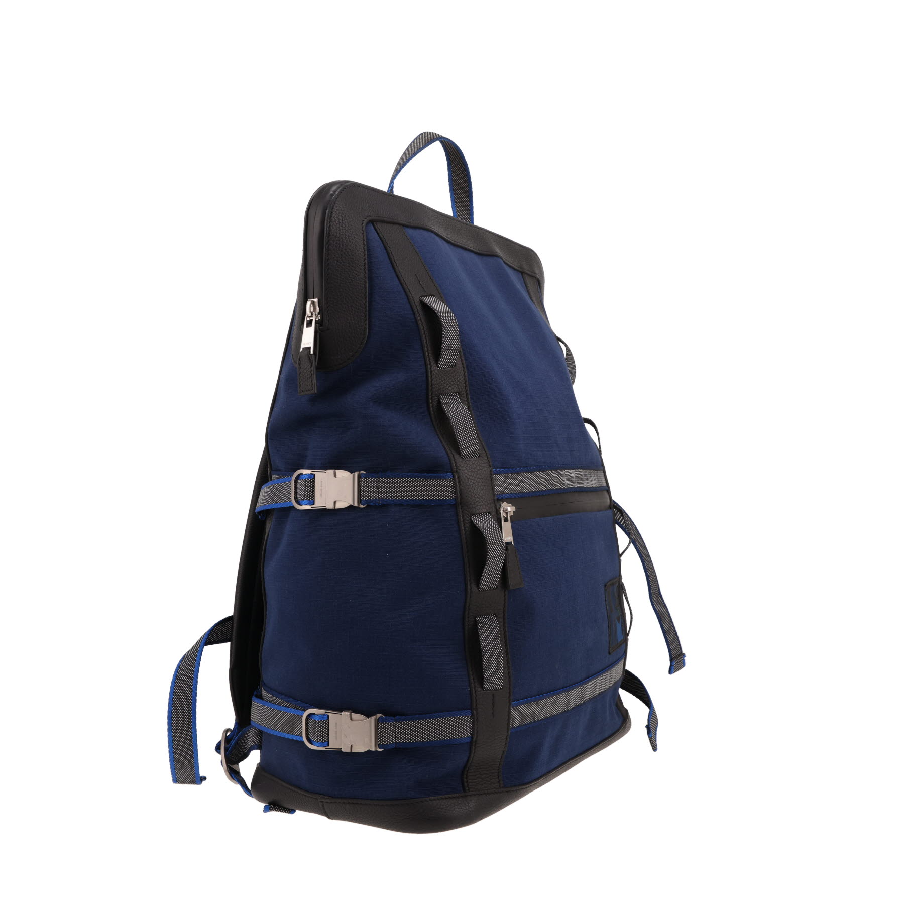Mochila Hermès de lona azul zafiro y cuero negro
