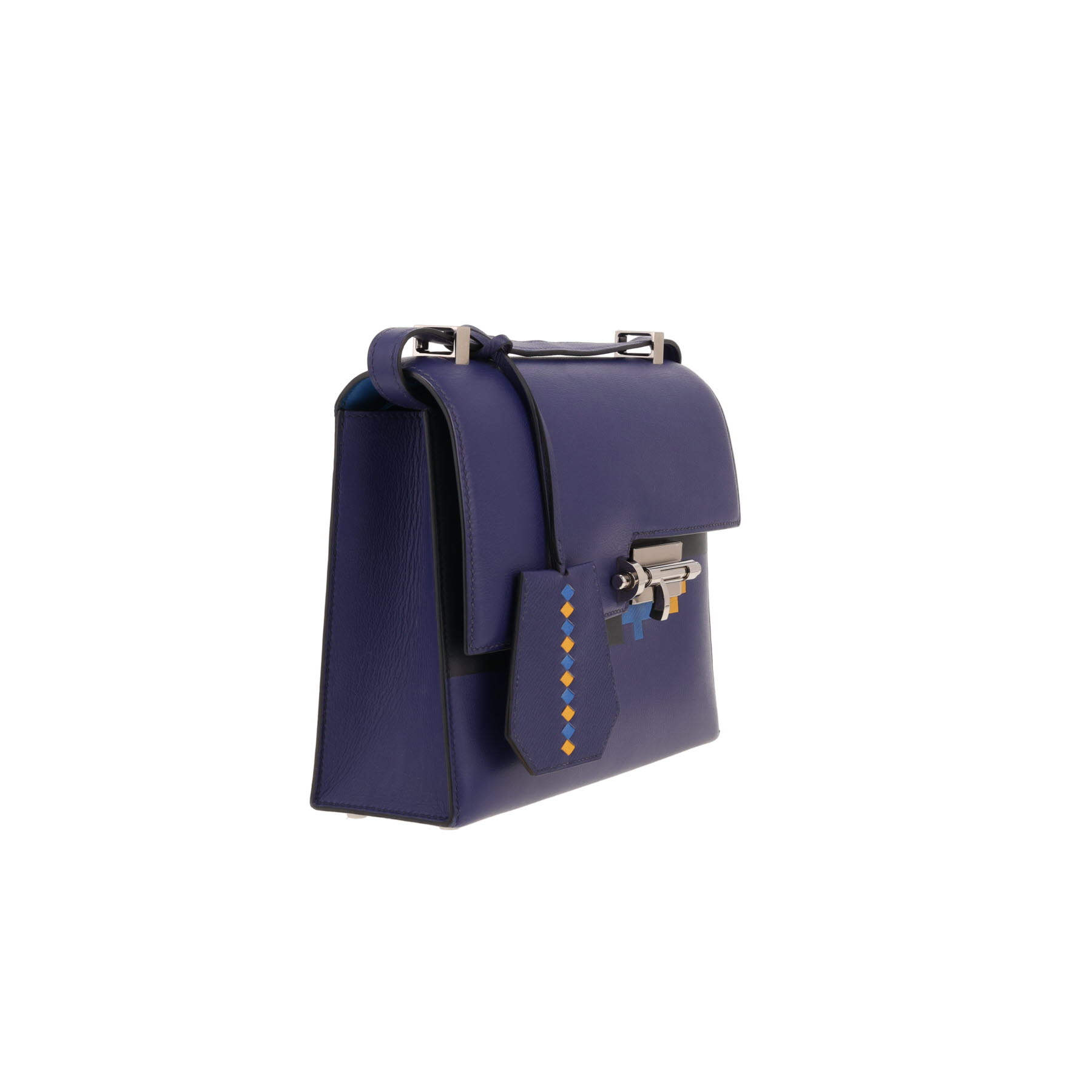 Bolso Hermès «Verrou» de piel en azul tinta, azul oscuro, azul zellige y dorado