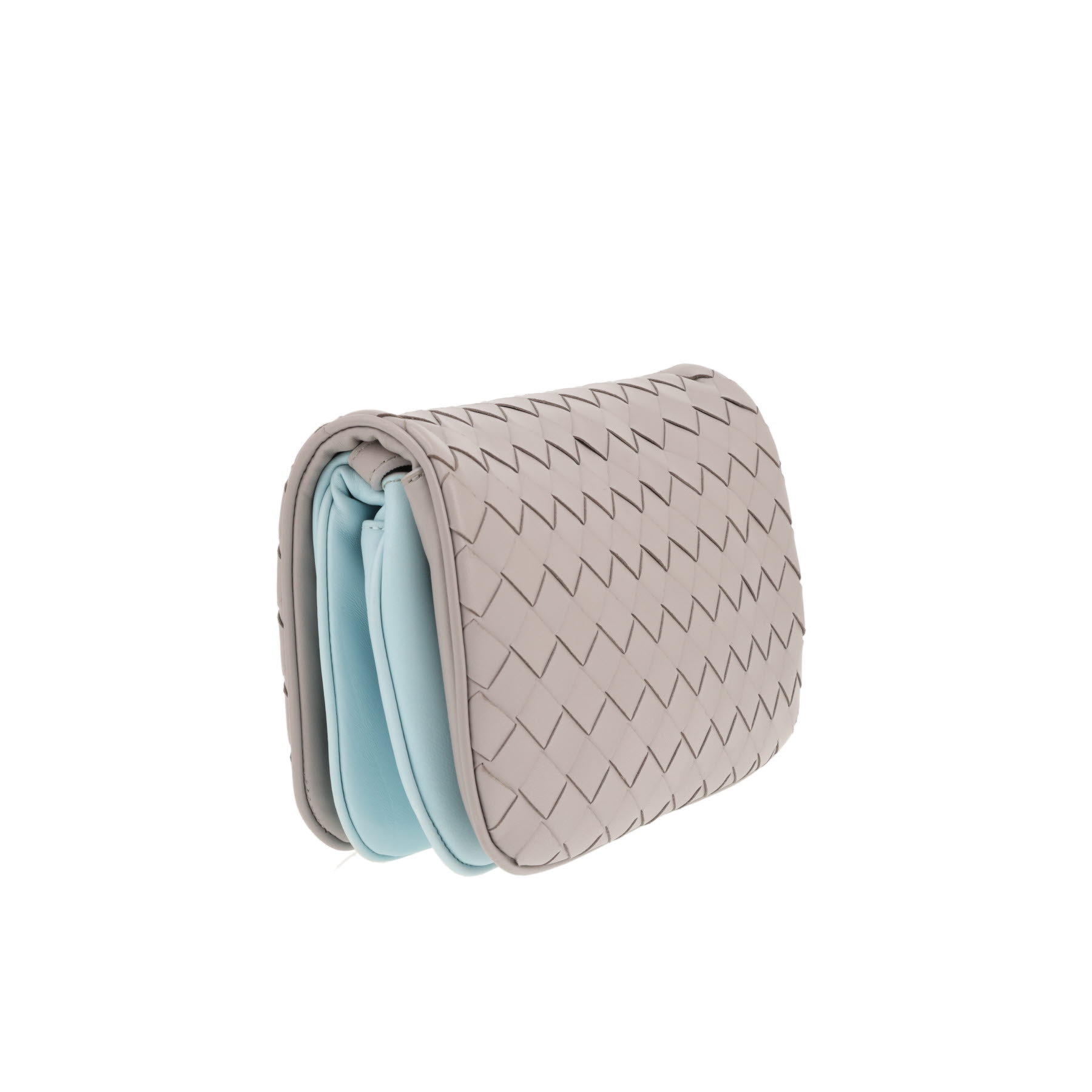 Bolso bandolera de Bottega Veneta en piel intrecciato gris y azul