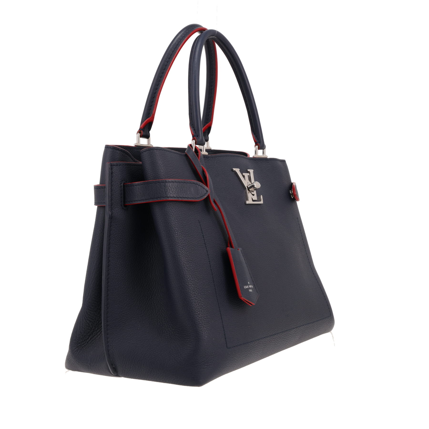 Sac à main Louis Vuitton  Lockme en cuir grainé bleu-marine et rouge