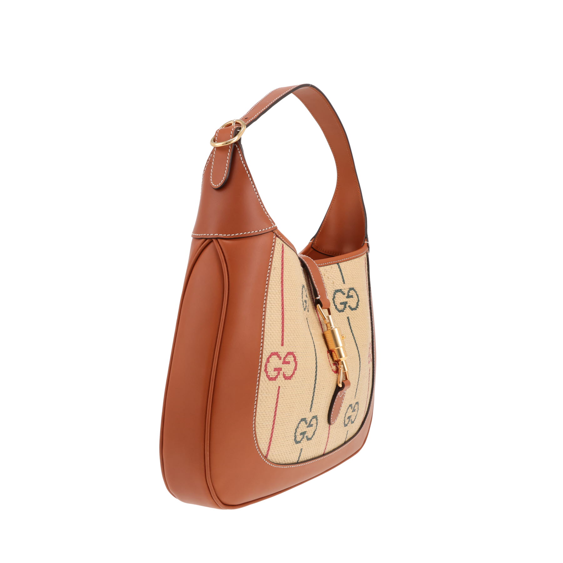 Sac à main Gucci  Jackie en raffia beige et cuir marron