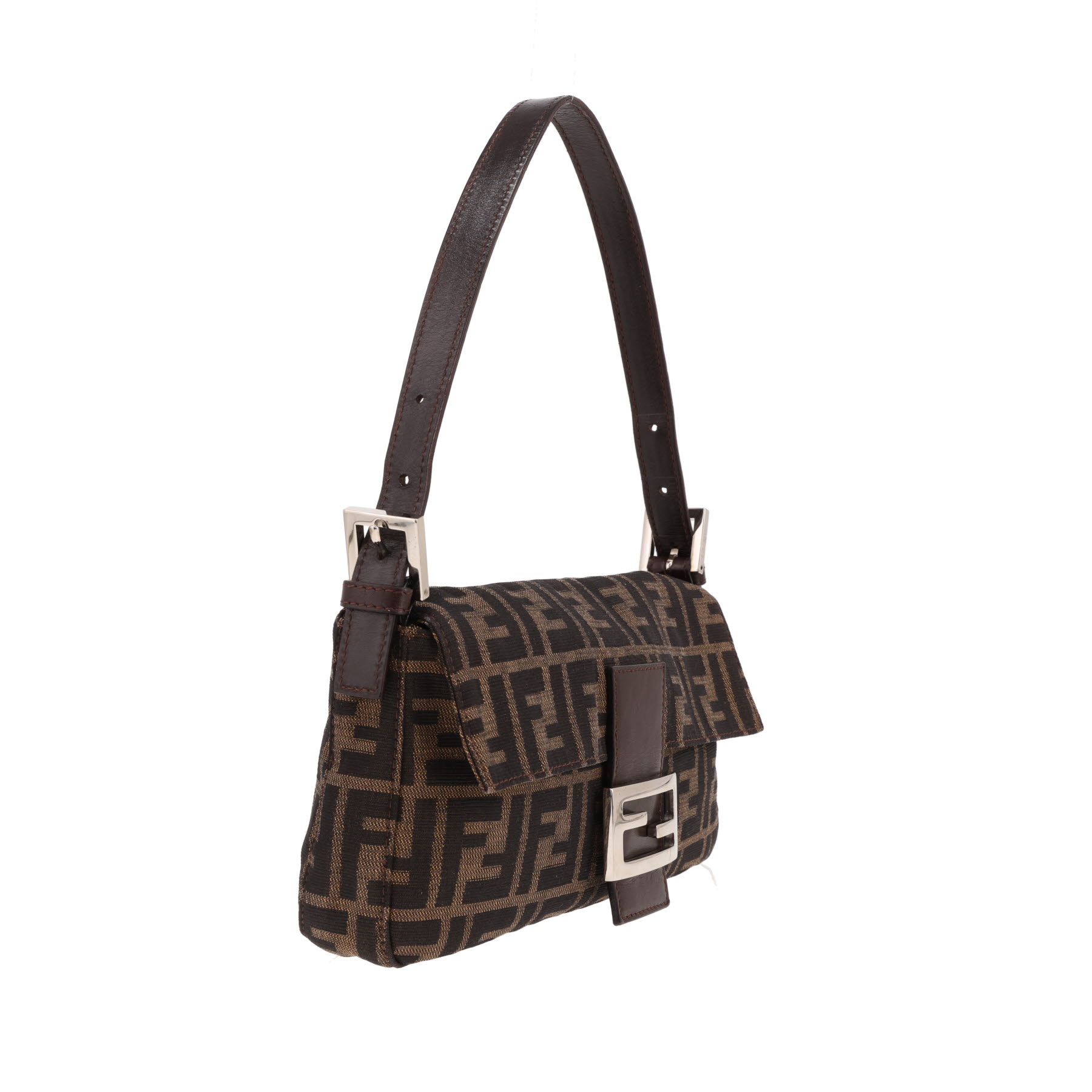 Fendi Baguette handbag in brown logo-printed canvas and brown leather