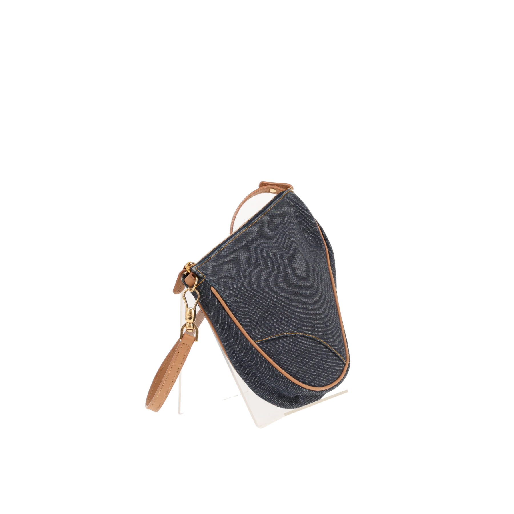 Sac à main Dior  Pochette Saddle en toile denim bleu-marine et cuir marron