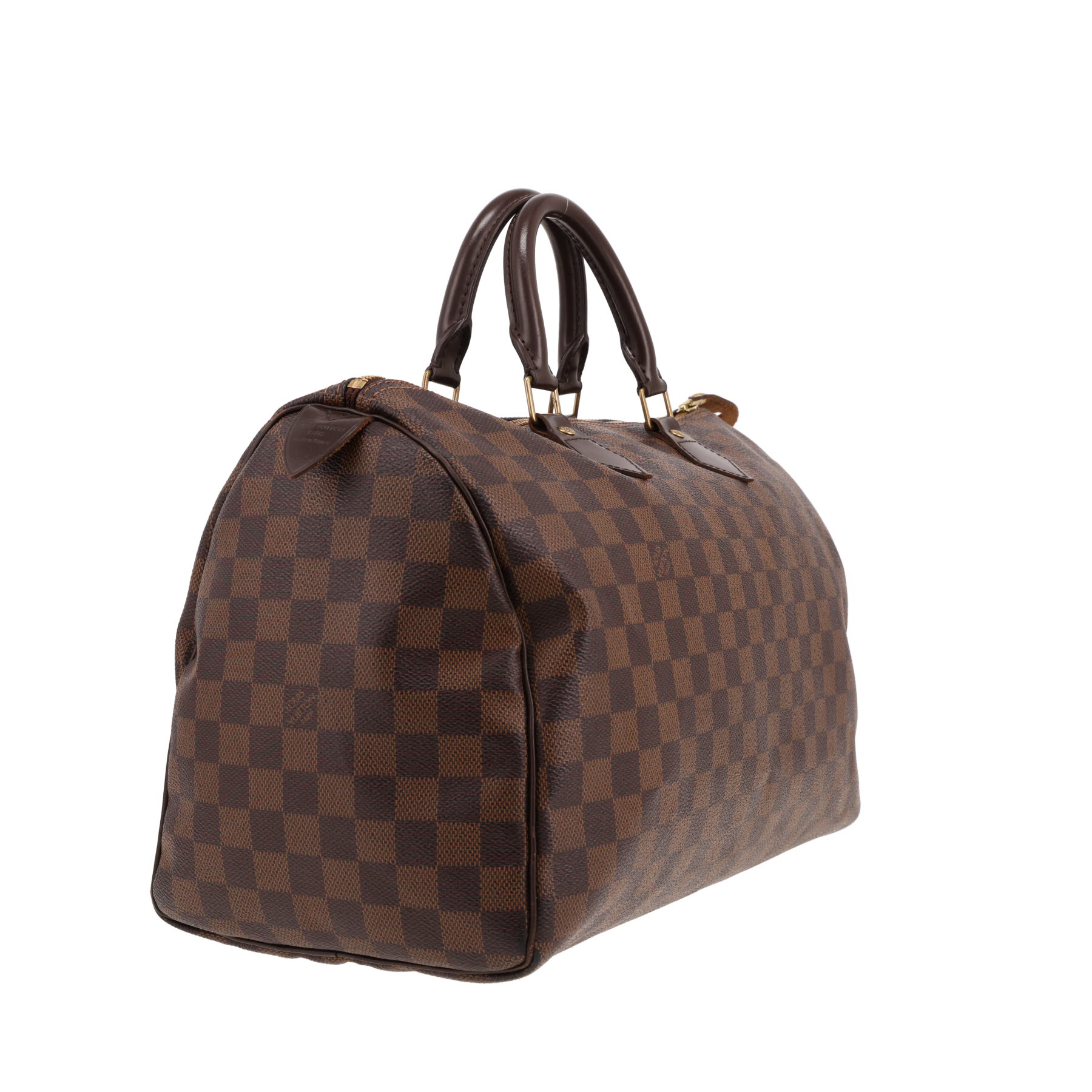 Louis Vuitton  Speedy 35 handbag  in ebene damier canvas  and brown leather