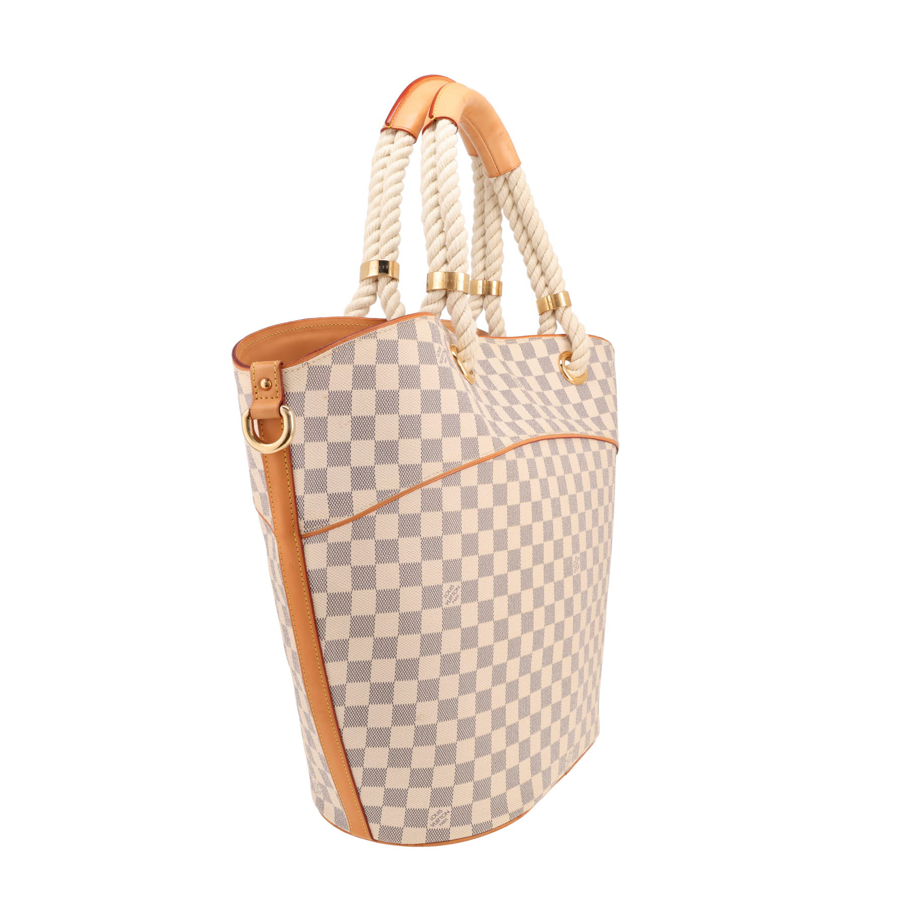 Louis Vuitton  Pampelonne large model  shopping bag  in azur damier canvas  and natural leather
