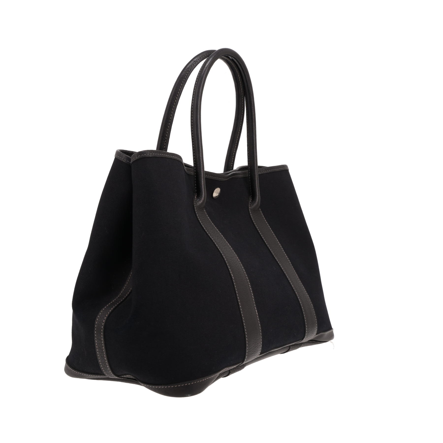 Bolso de mano Hermès «Garden Party» de lona negra y piel negra