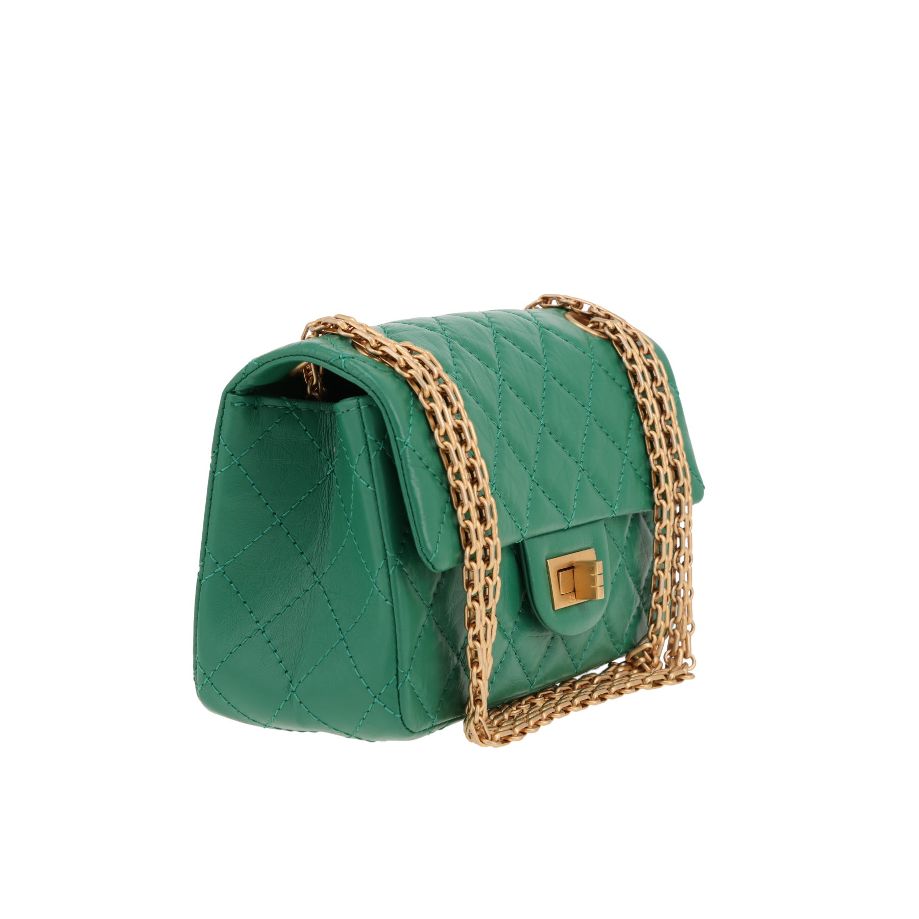 Chanel  2.55 small model  shoulder bag  in green quilted leather
