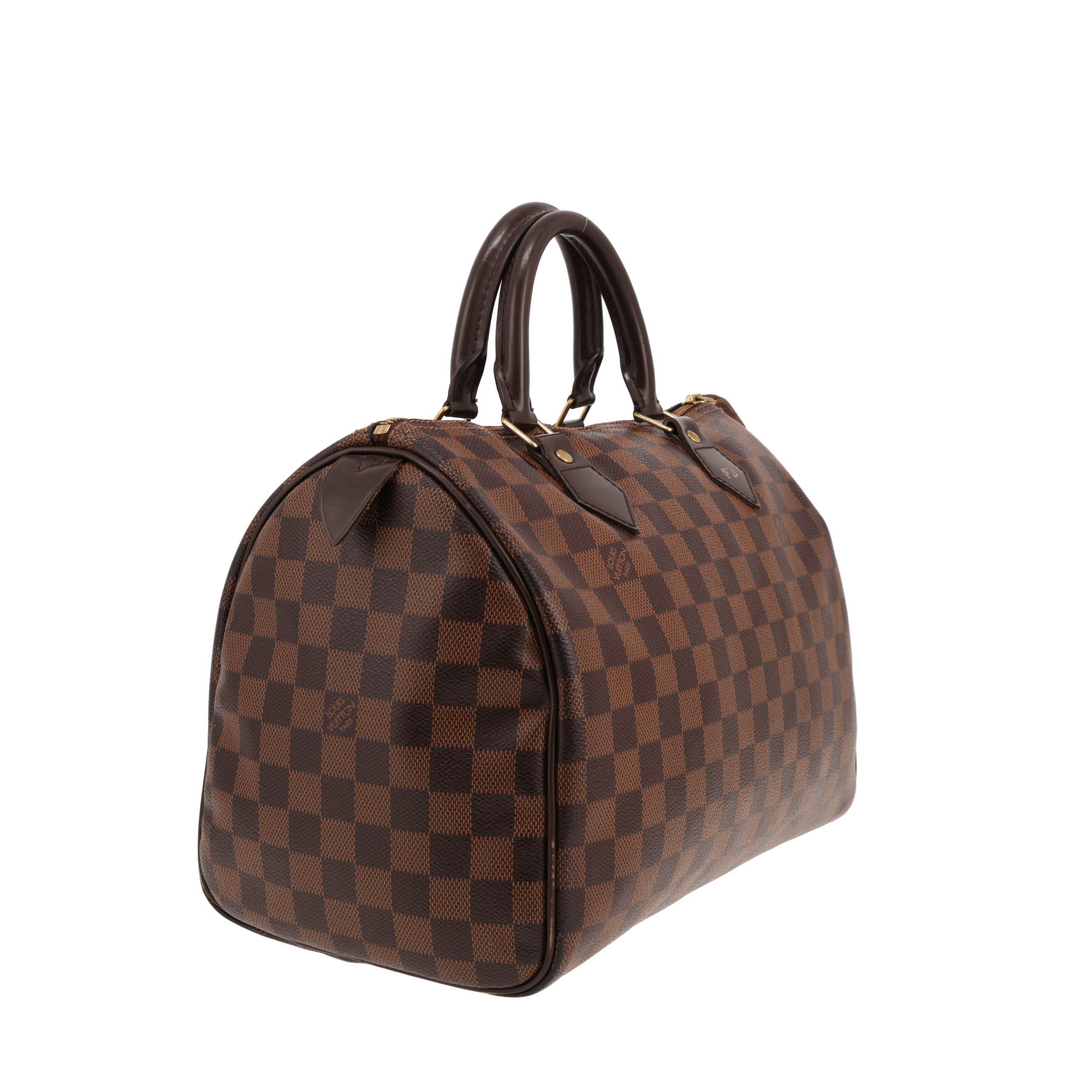 Louis Vuitton  Speedy 30 handbag  in ebene damier canvas  and brown leather