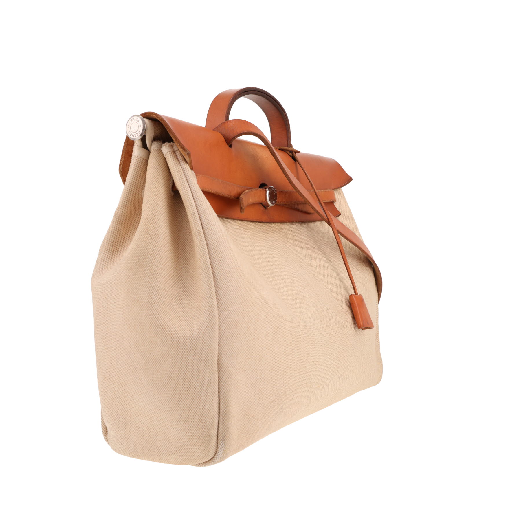 Hermès Herbag shoulder or handbag in beige canvas and Hunter cowhide