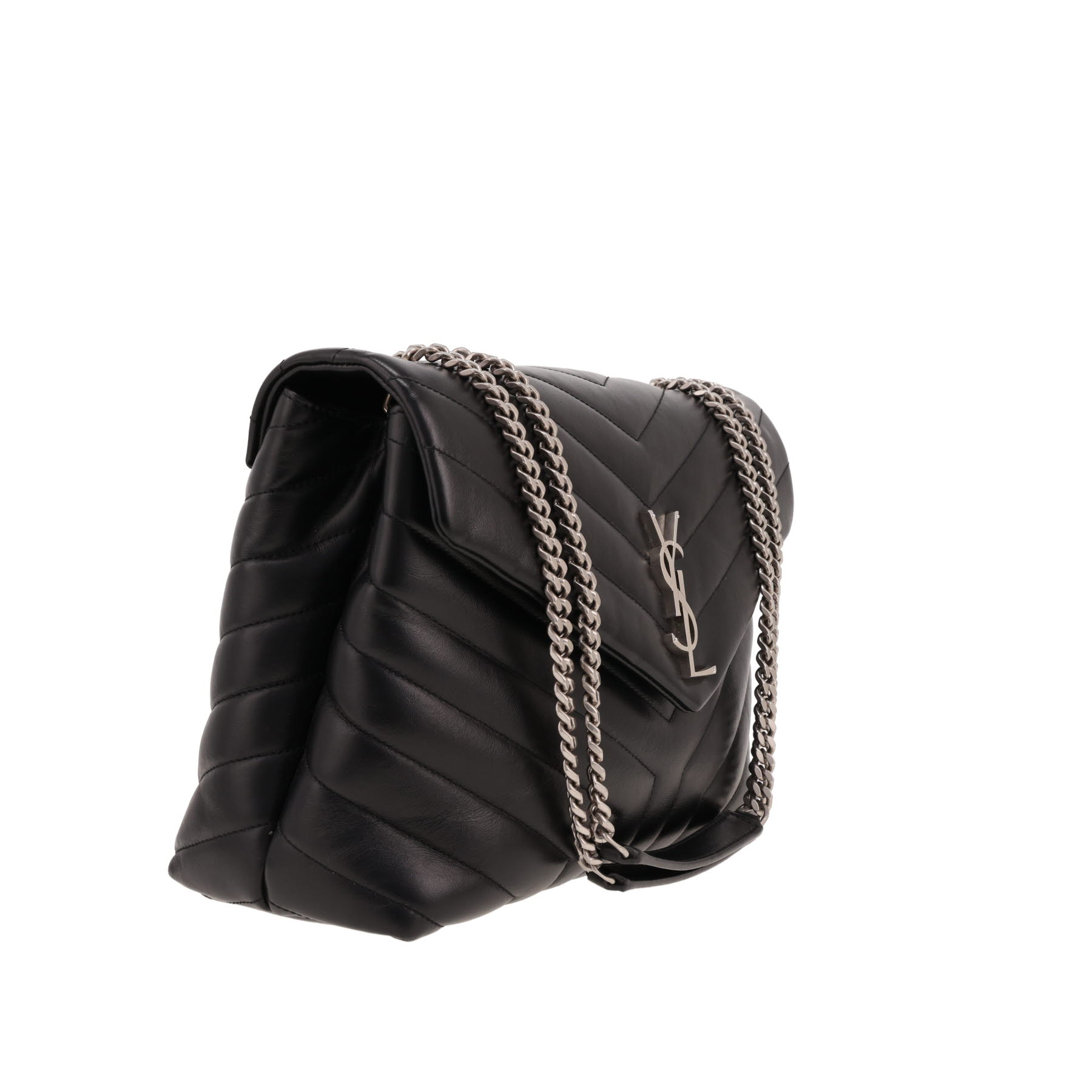 Saint Laurent   medium model  shoulder bag  in black chevron quilted leather