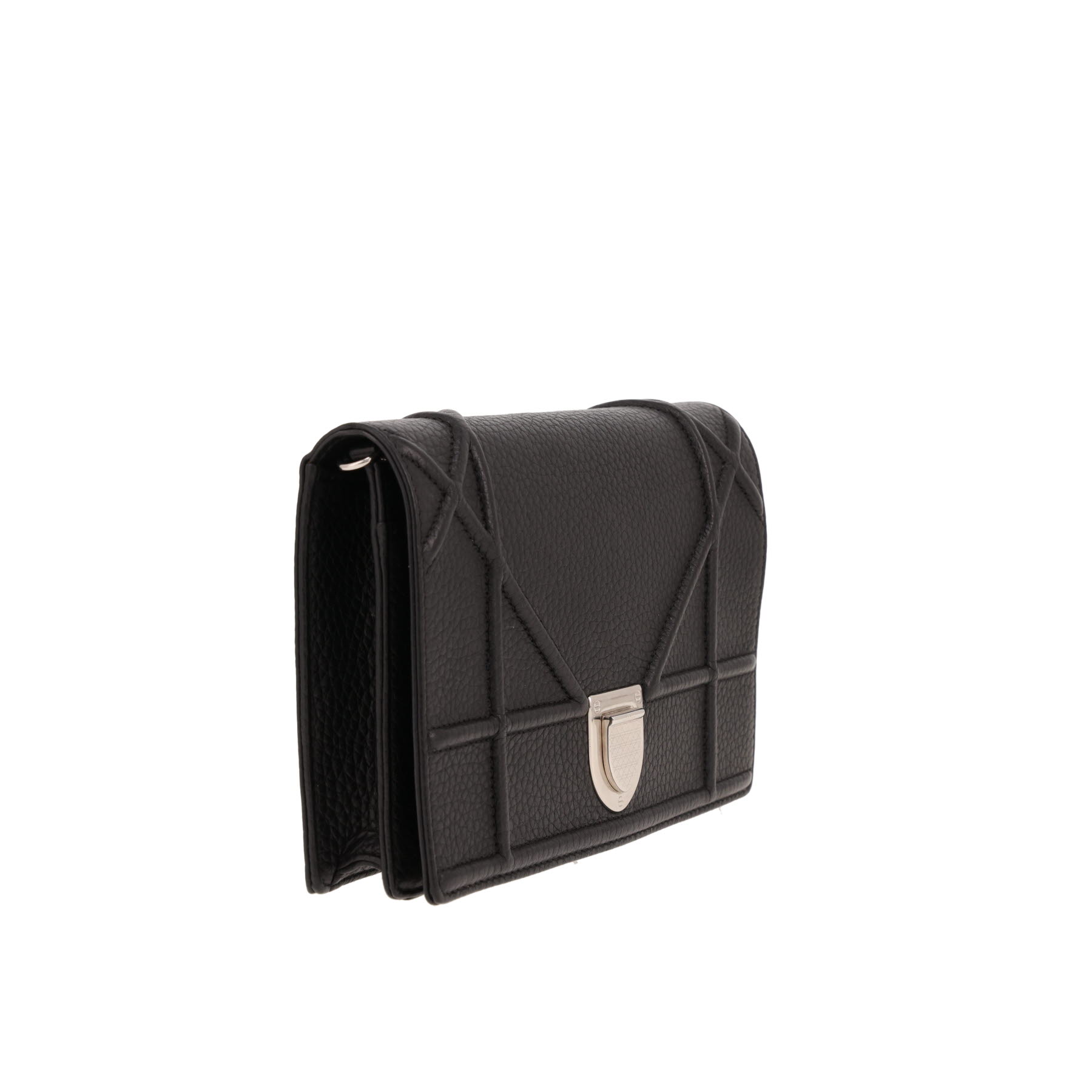 Sac bandoulière Dior  Diorama Wallet on Chain en cuir grainé noir