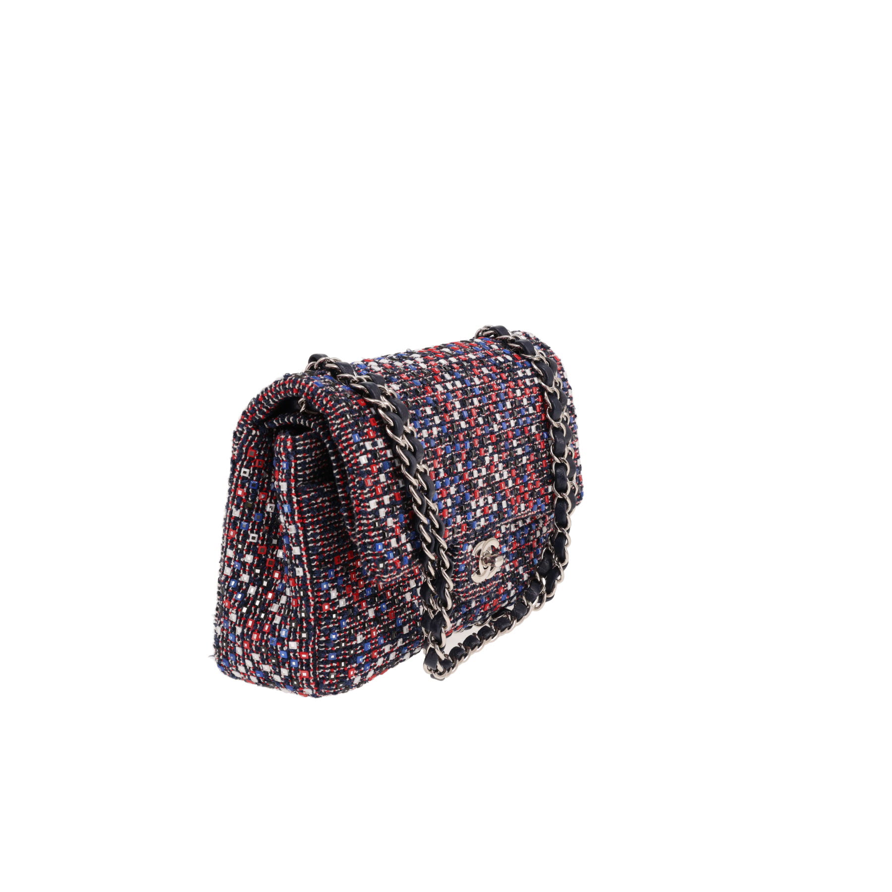 Chanel Timeless Classic handbag in blue and red tweed