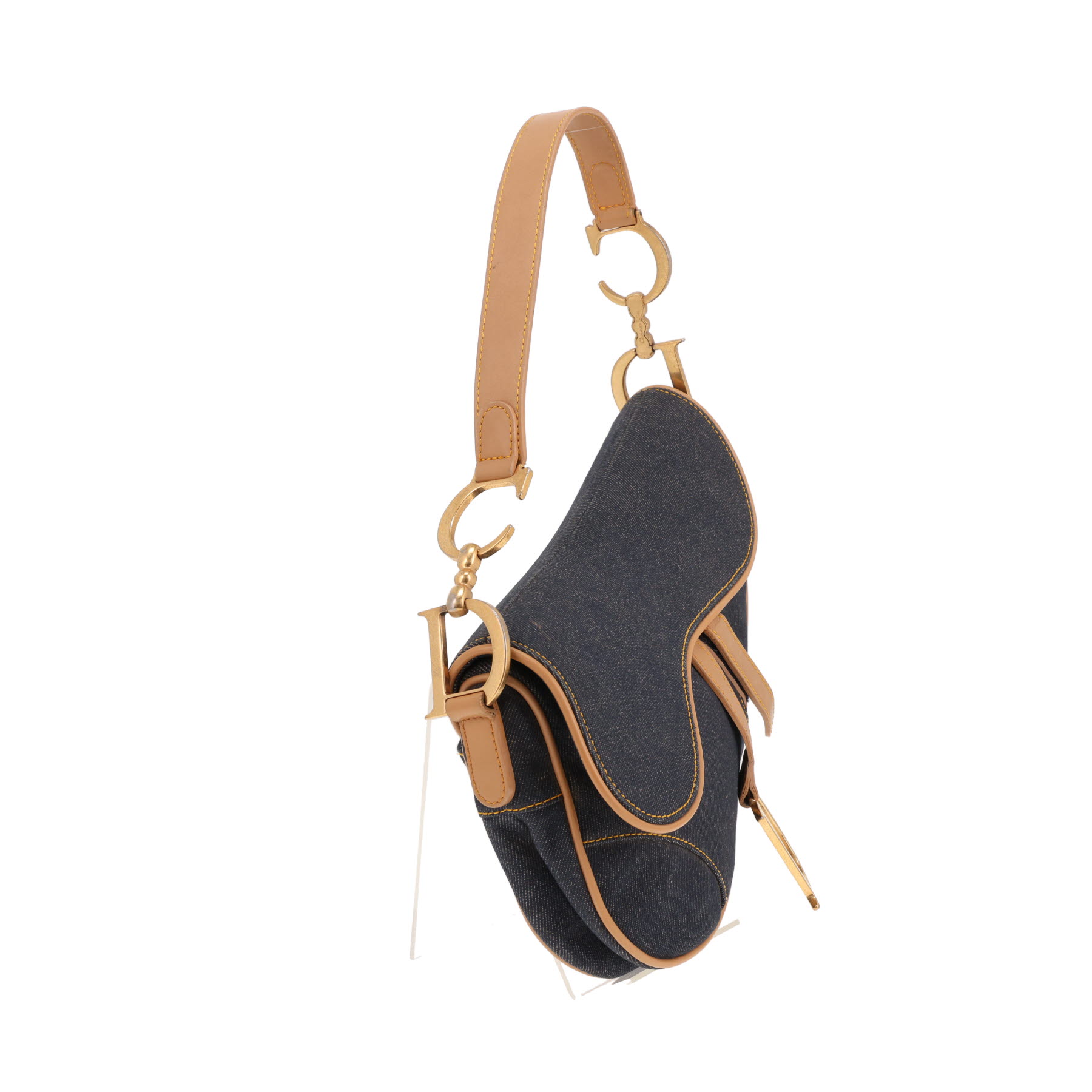 Bolso Dior Saddle de tela vaquera Bleu Marine y piel marrón